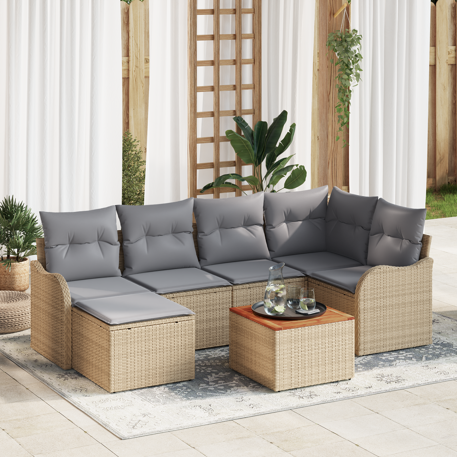 Thumbnail - vidaXL Garten Sofa Set 7 pcs Beige, hellgrau Groß
