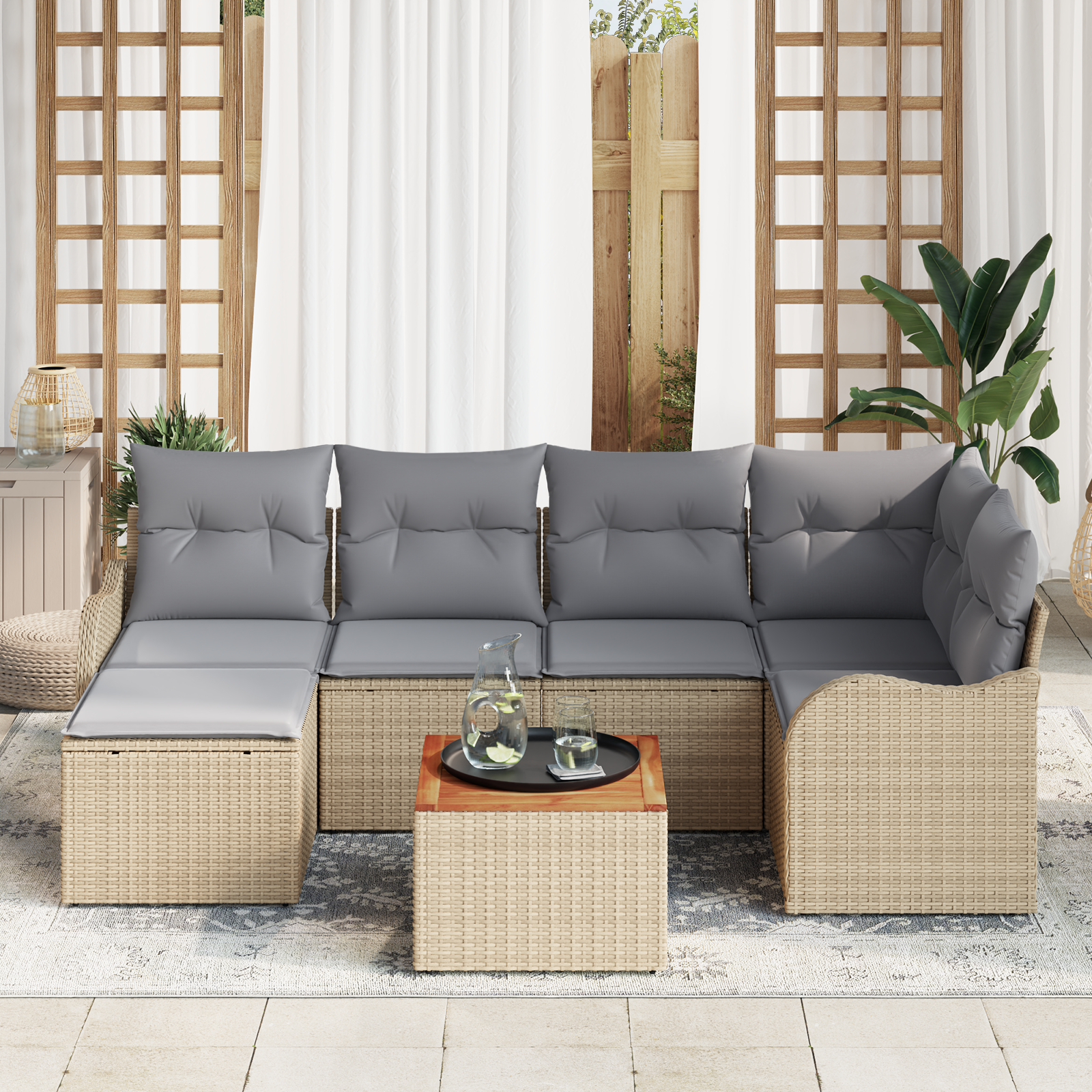 Thumbnail - vidaXL Garten Sofa Set 7 pcs Beige, hellgrau Groß