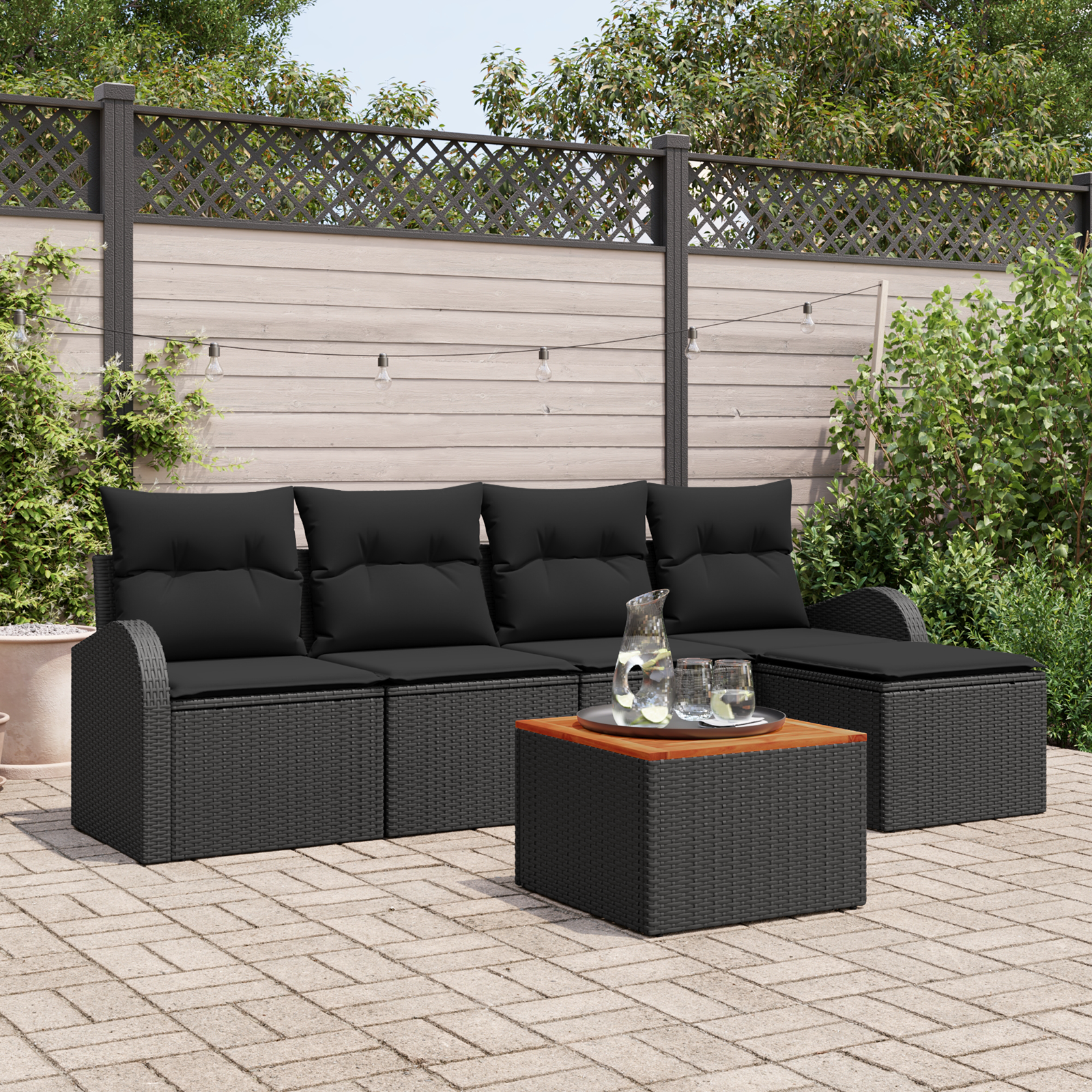 Thumbnail - vidaXL 6-teiliges Garten-Sofa-Set mit Kissen Schwarz Poly-Rattan Akazie