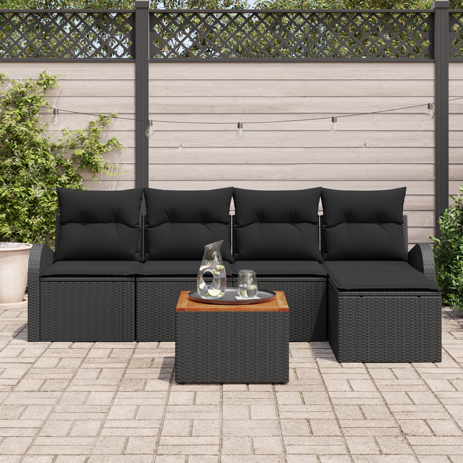 Thumbnail - vidaXL 6-teiliges Garten-Sofa-Set mit Kissen Schwarz Poly-Rattan Akazie
