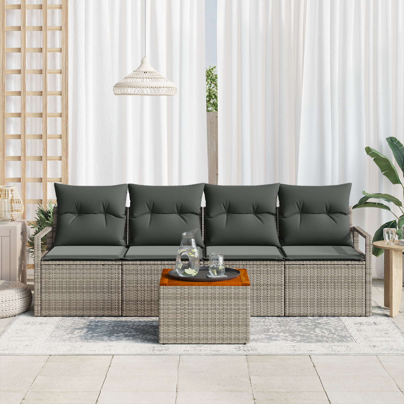 Thumbnail - vidaXL 5-teiliges Garten-Sofa-Set mit Kissen Grau Poly-Rattan Akazie