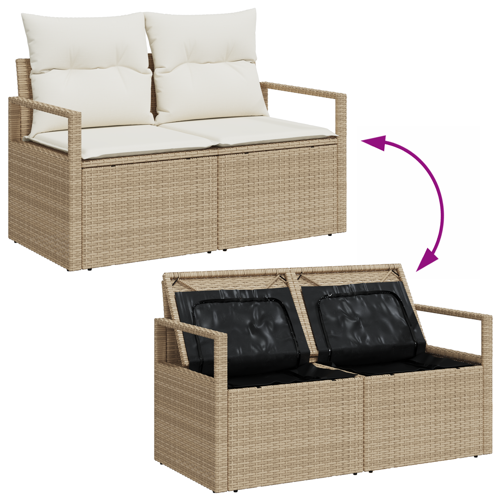 5 Piece Garden Sofa Set with Cushions Beige Poly Rattan Acacia - Image 9