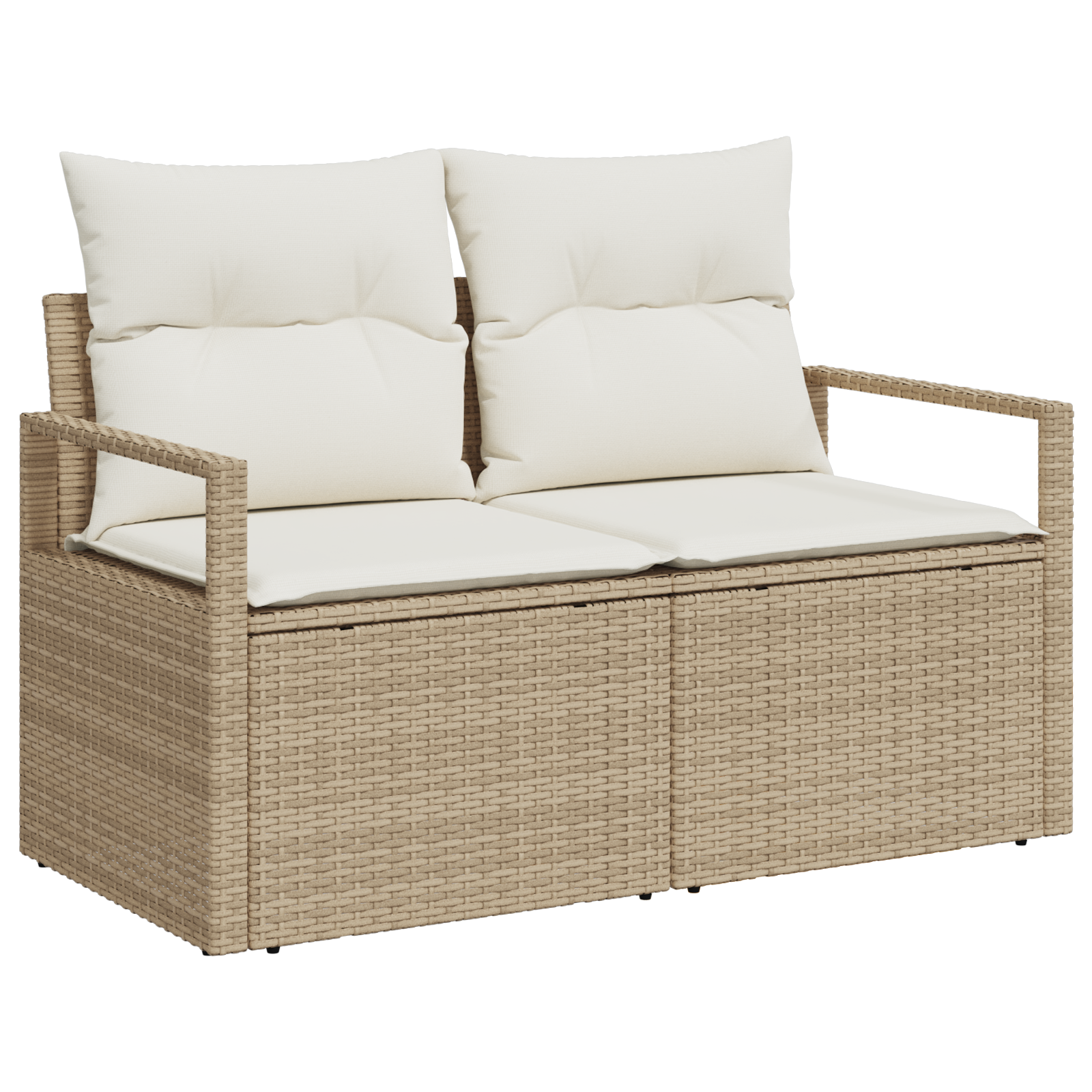 5 Piece Garden Sofa Set with Cushions Beige Poly Rattan Acacia - Image 4