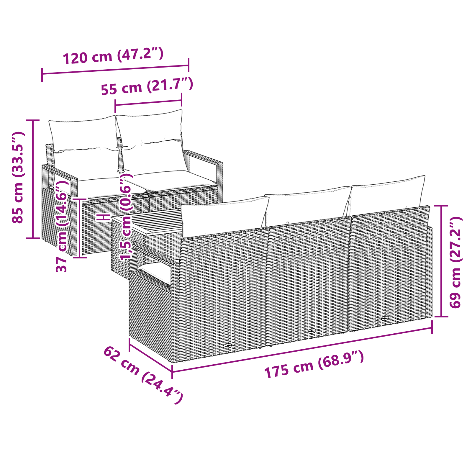 6 Частен комплект градински диван с възглавници бежов полиратан акация - Image 11