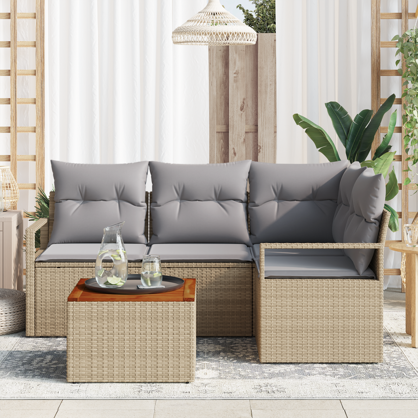 Thumbnail - vidaXL Garten Sofa Set 5 pcs Beige, hellgrau Mittel Rattan, Polyester