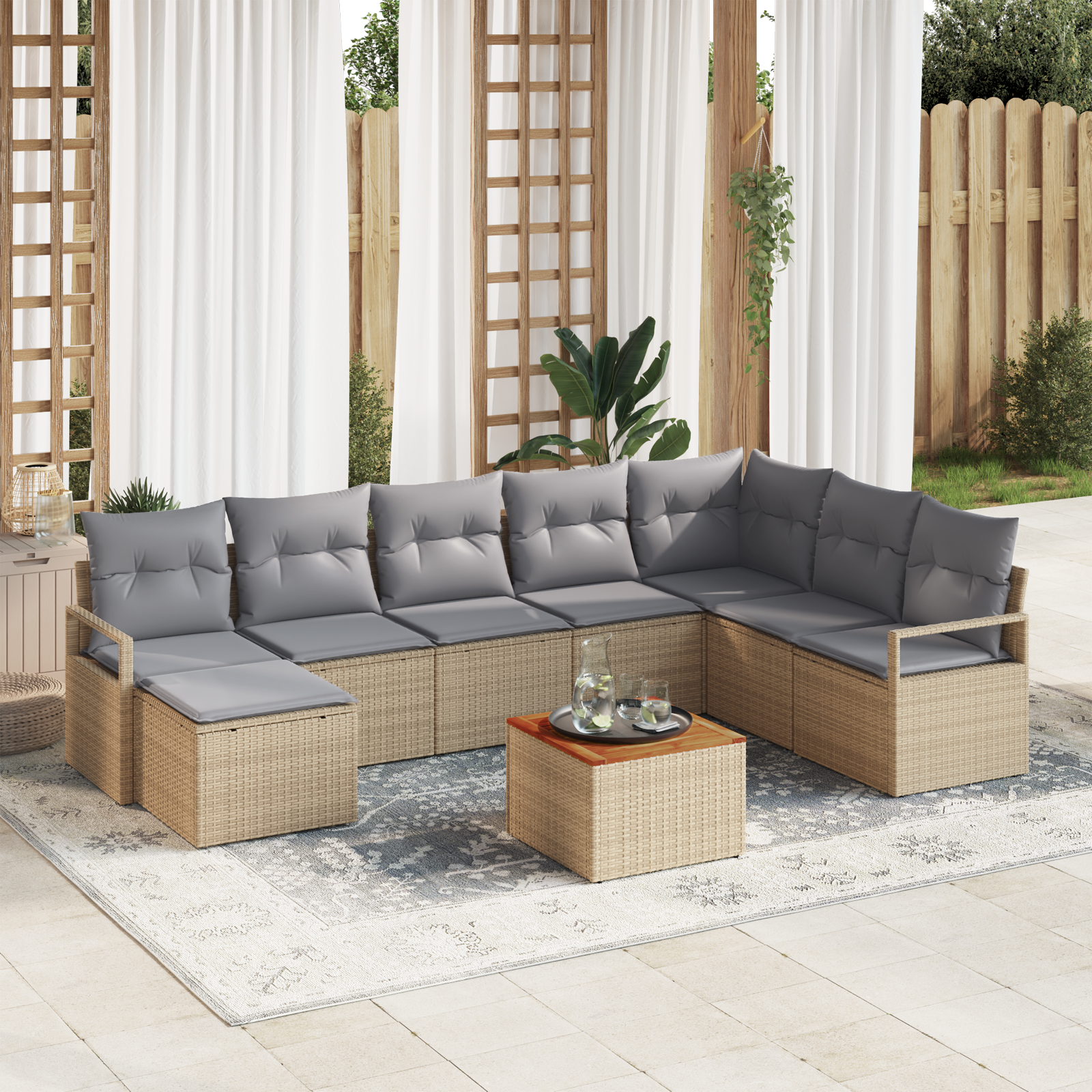 Thumbnail - vidaXL 9-teiliges Garten Sofa Set mit Kissen Beiges Poly Rattan Akazie