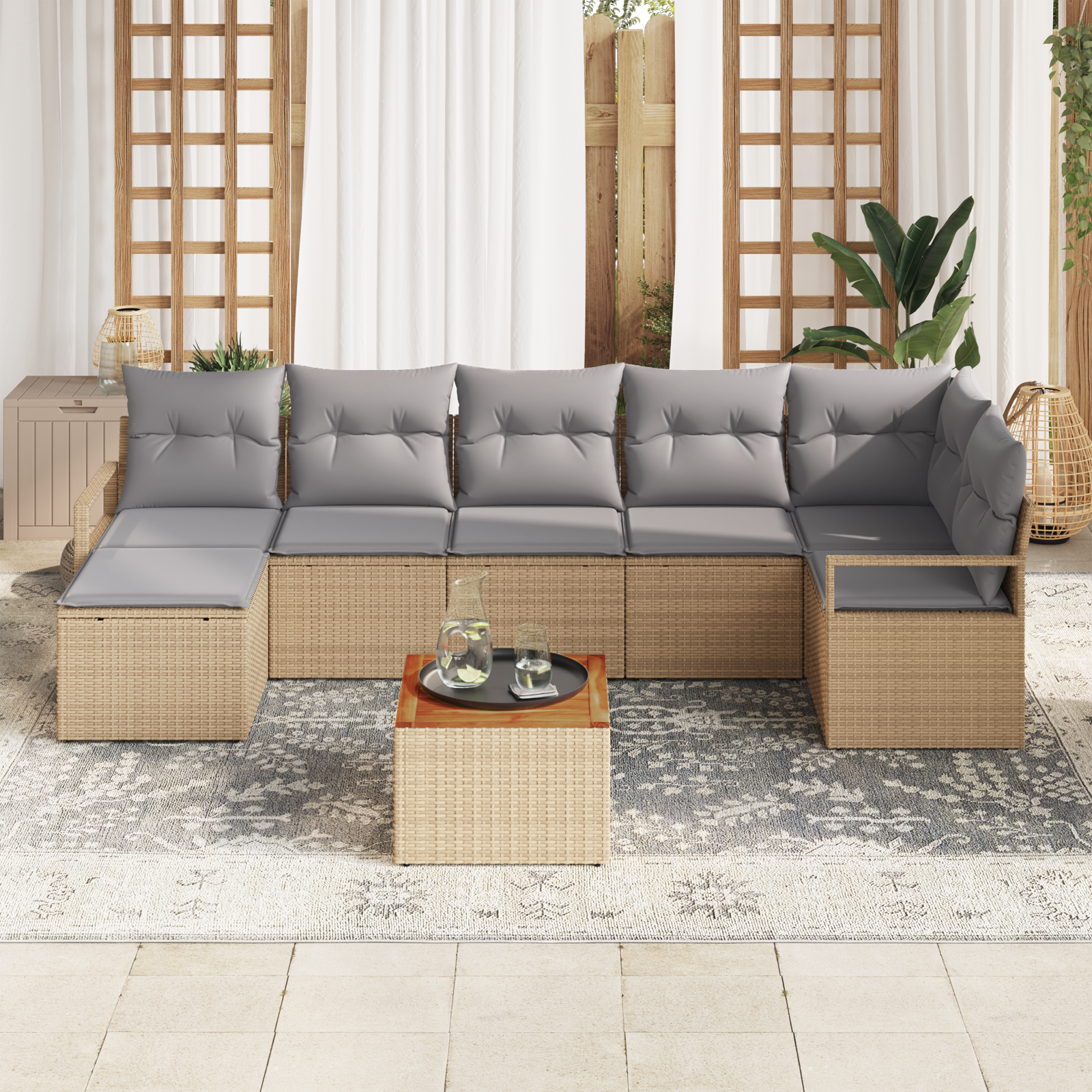 Thumbnail - vidaXL 9-teiliges Garten Sofa Set mit Kissen Beiges Poly Rattan Akazie