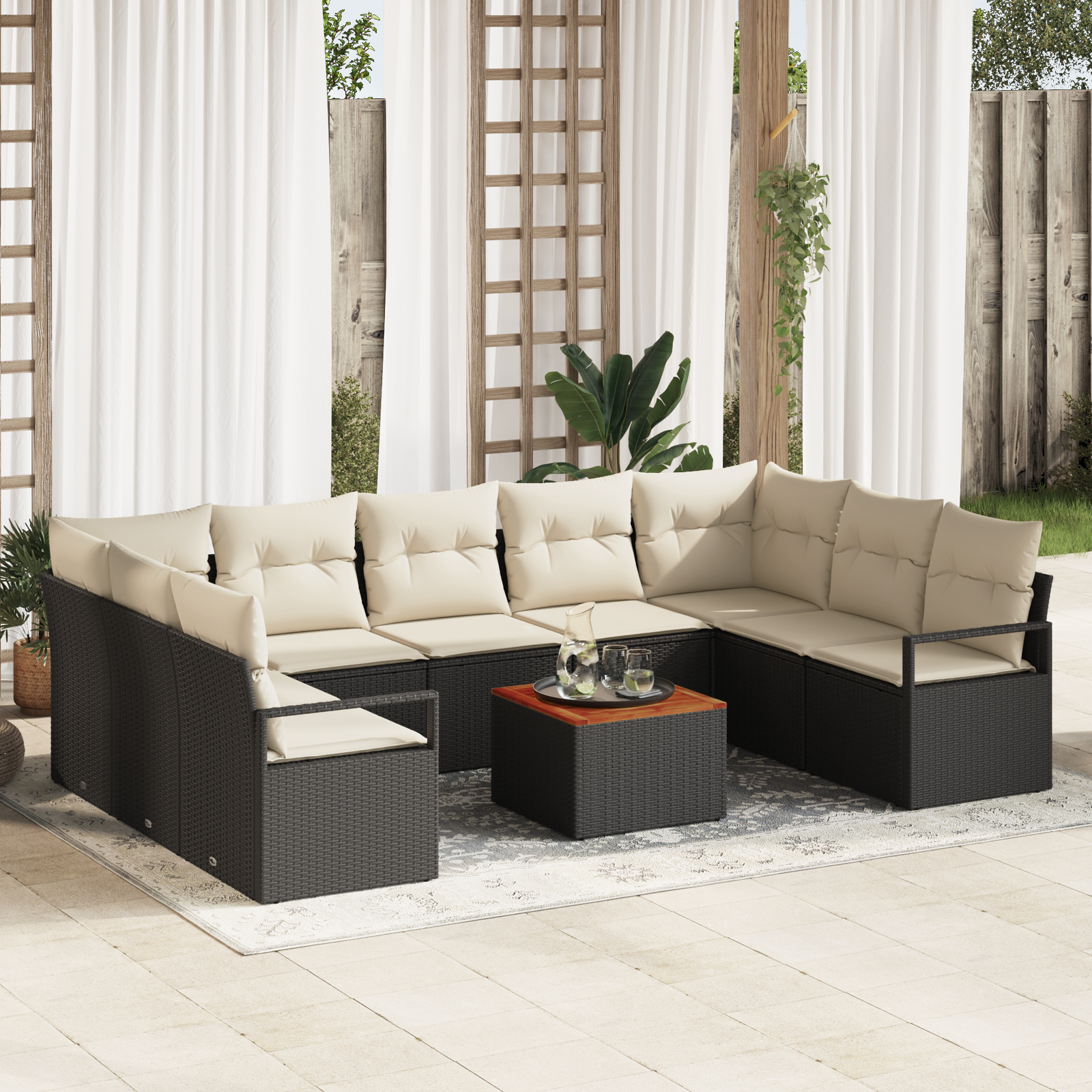 Thumbnail - vidaXL 10-teiliges Garten-Sofa-Set mit Kissen Schwarz Poly Rattan Akazie