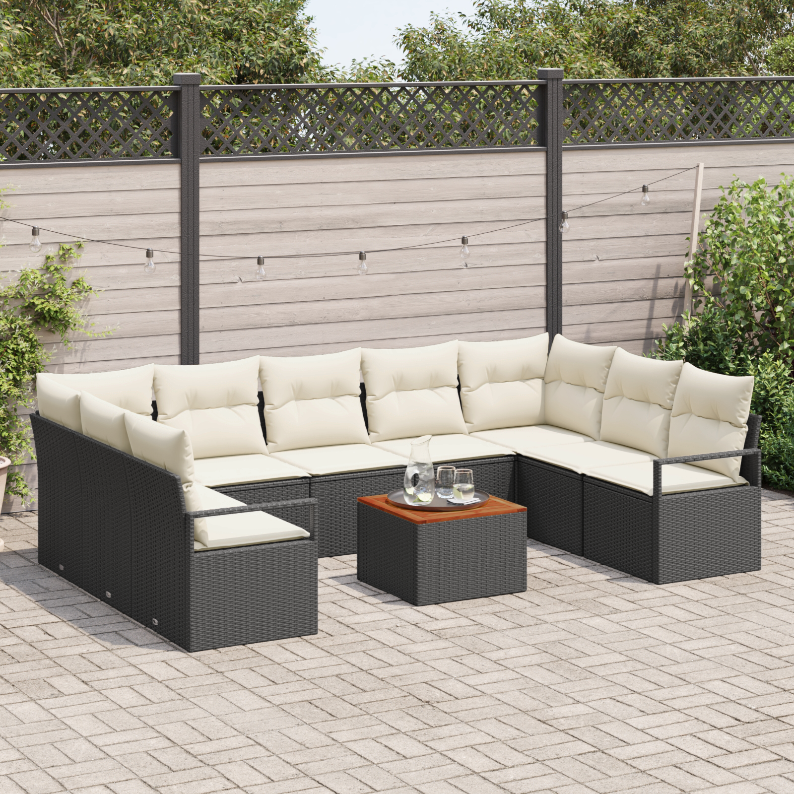 Thumbnail - vidaXL 10-teiliges Garten-Sofa-Set mit Kissen Schwarz Poly Rattan Akazie