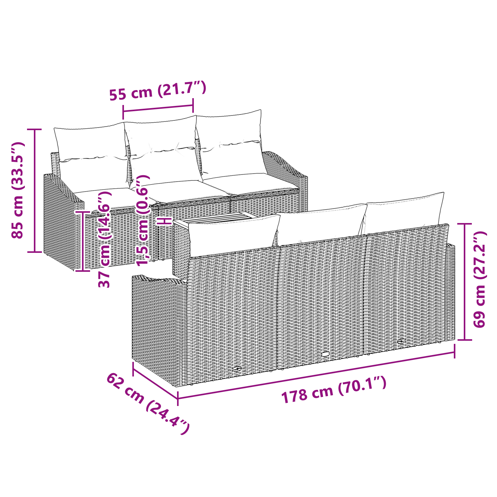 Комплект градински дивани  от 7 части с възглавници Бежов Полипропиленов ратан Акация - Image 11