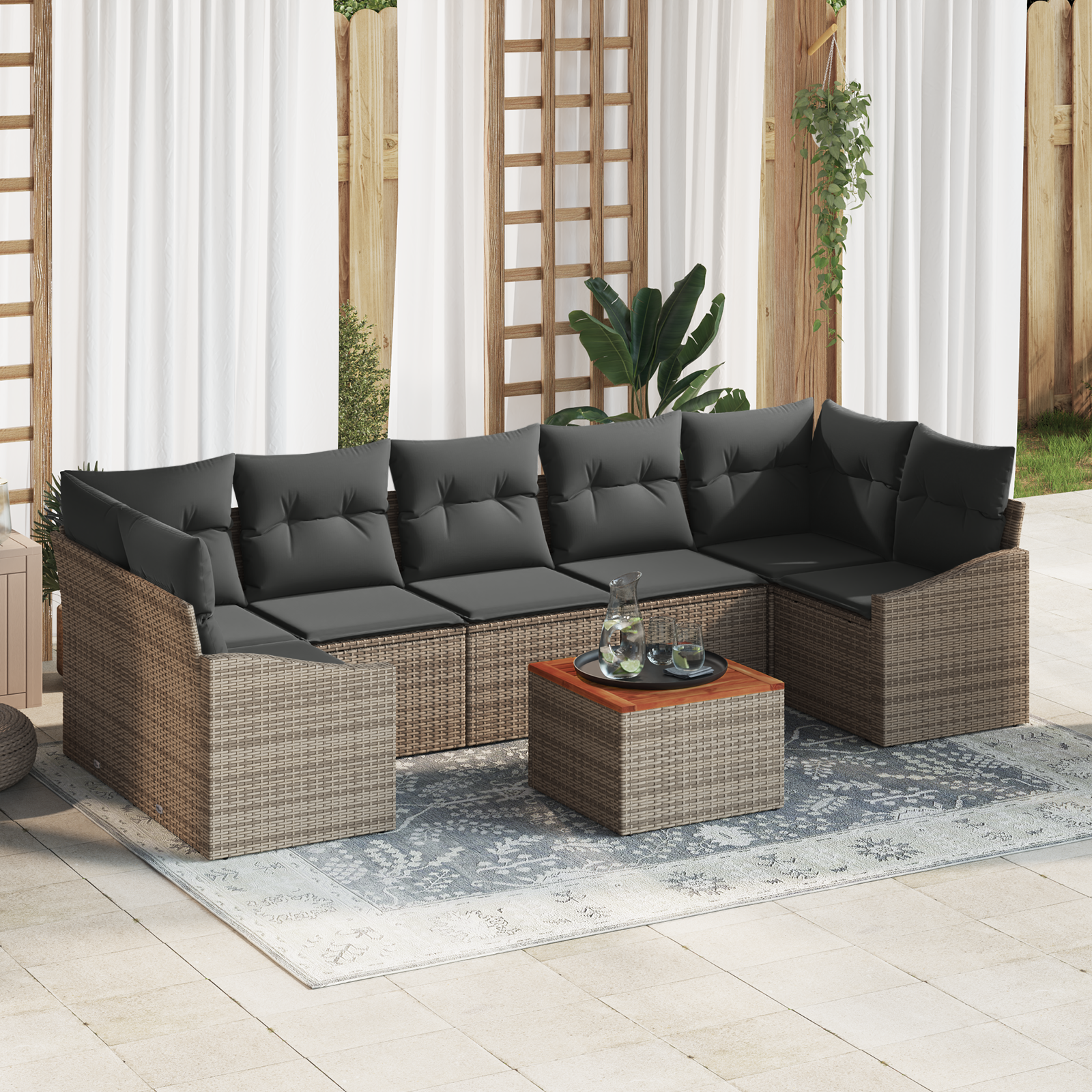 Thumbnail - vidaXL Garten-Sofa Set 8 pcs Grau 55 x 55 x 37 cm Rattan, Holz