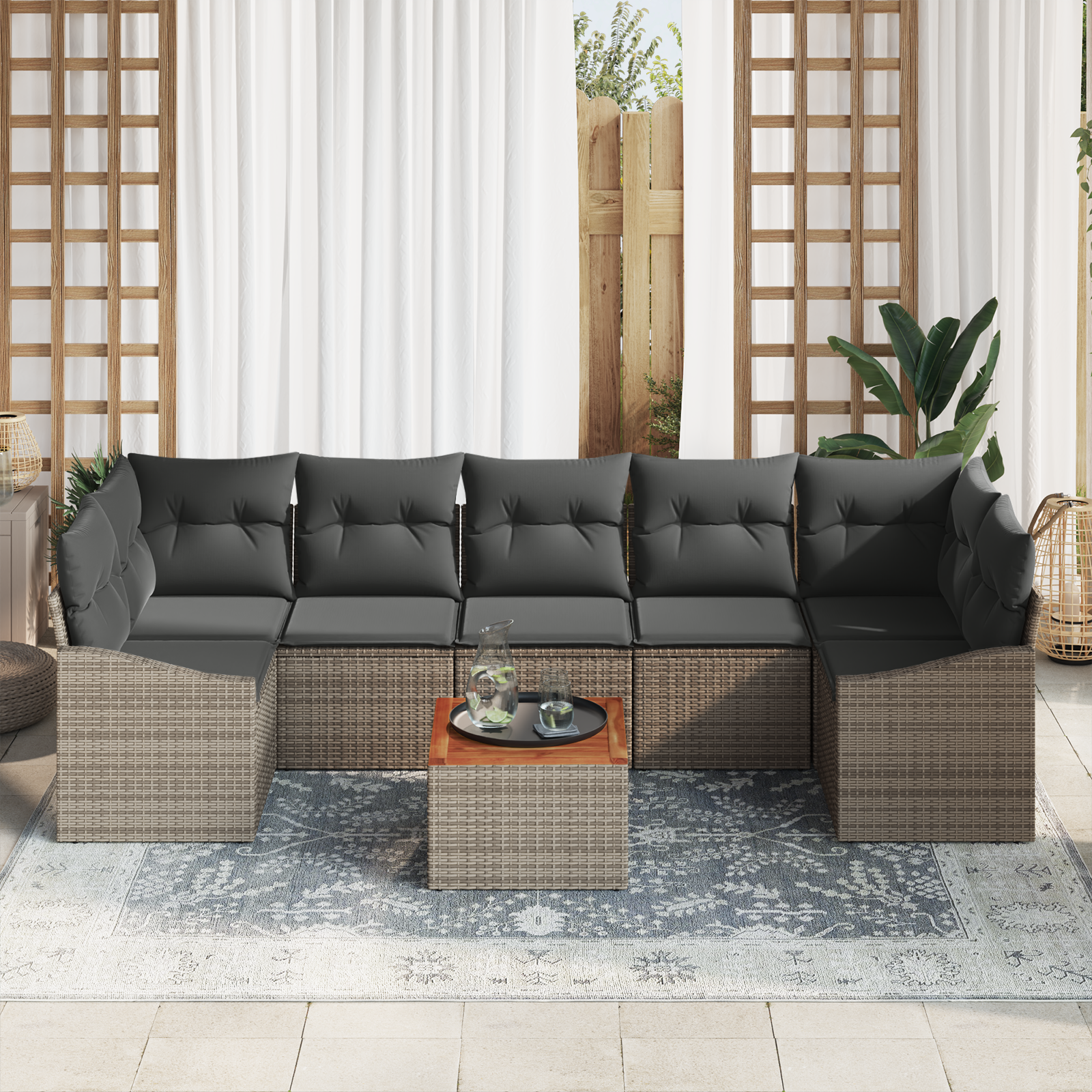 Thumbnail - vidaXL Garten-Sofa Set 8 pcs Grau 55 x 55 x 37 cm Rattan, Holz