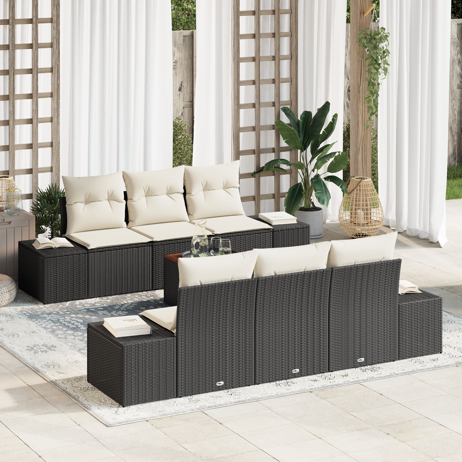 Thumbnail - vidaXL Garten-Sofagarnitur 7 pcs Schwarz, weiß 55 x 55 x 37 cm