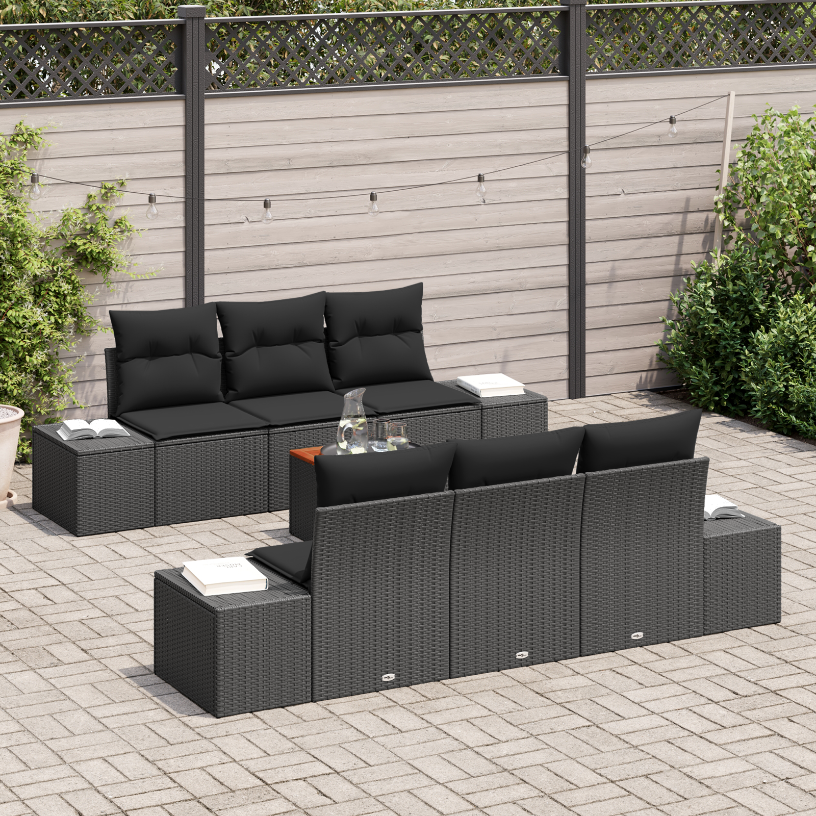 Thumbnail - vidaXL Garten-Sofa-Set 7 pcs Schwarz 55 x 55 x 37 cm