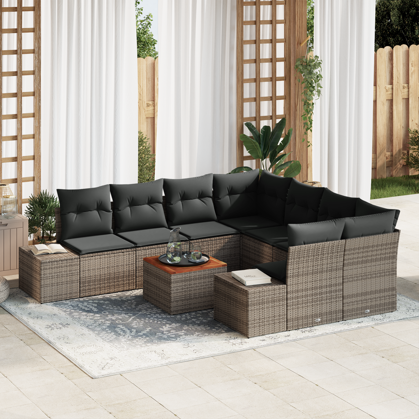 Thumbnail - vidaXL Garten Sofa Set 9 pcs Grau 55 x 55 x 37 cm