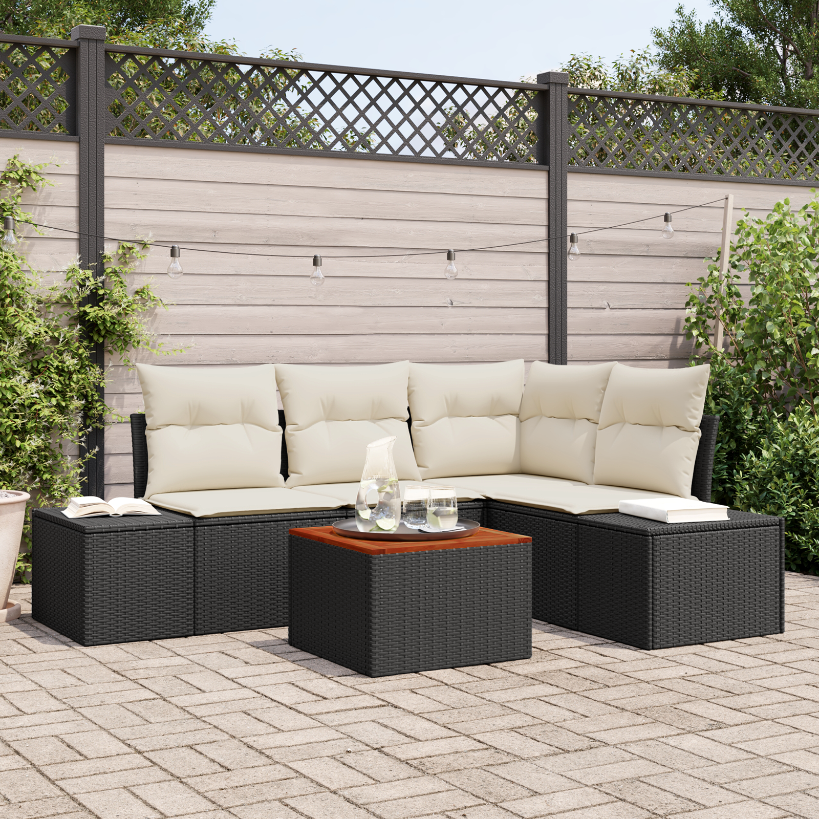 Thumbnail - vidaXL Garten Sofa Set 5 pcs Schwarz, weiß 55 x 55 x 37 cm