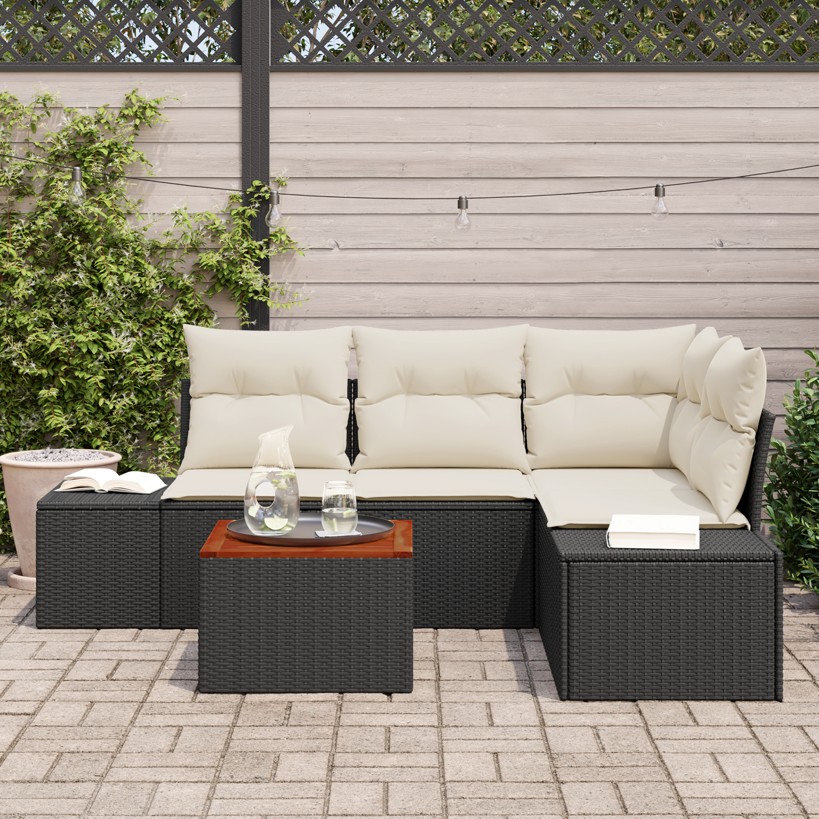 Thumbnail - vidaXL Garten Sofa Set 5 pcs Schwarz, weiß 55 x 55 x 37 cm