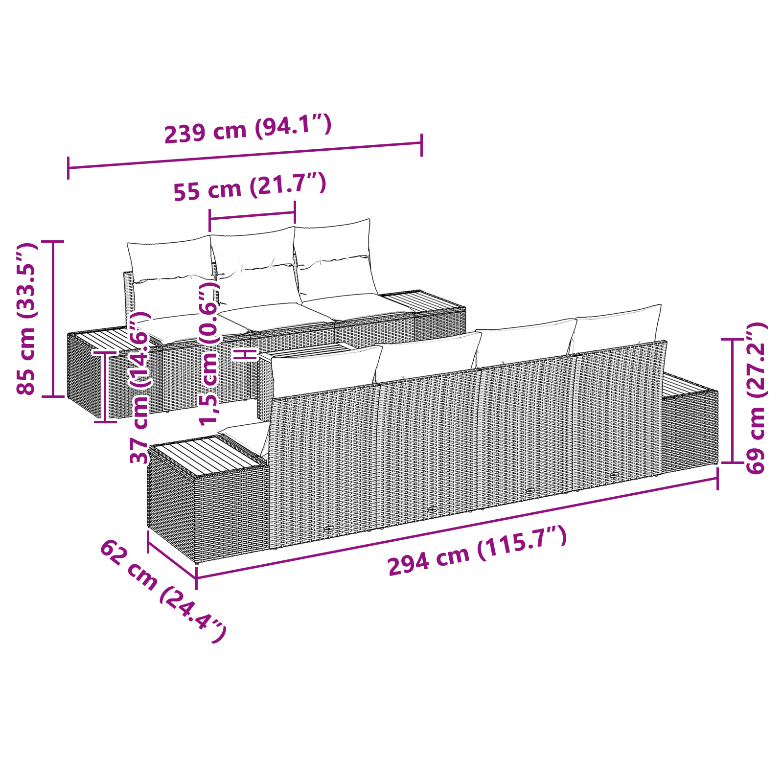 Conjunto de Sofá para Jardim com Almofadas Bege Rattan Acácia, Sofá para Jardim de com Armazenamento e Almofadas Bege Rattan