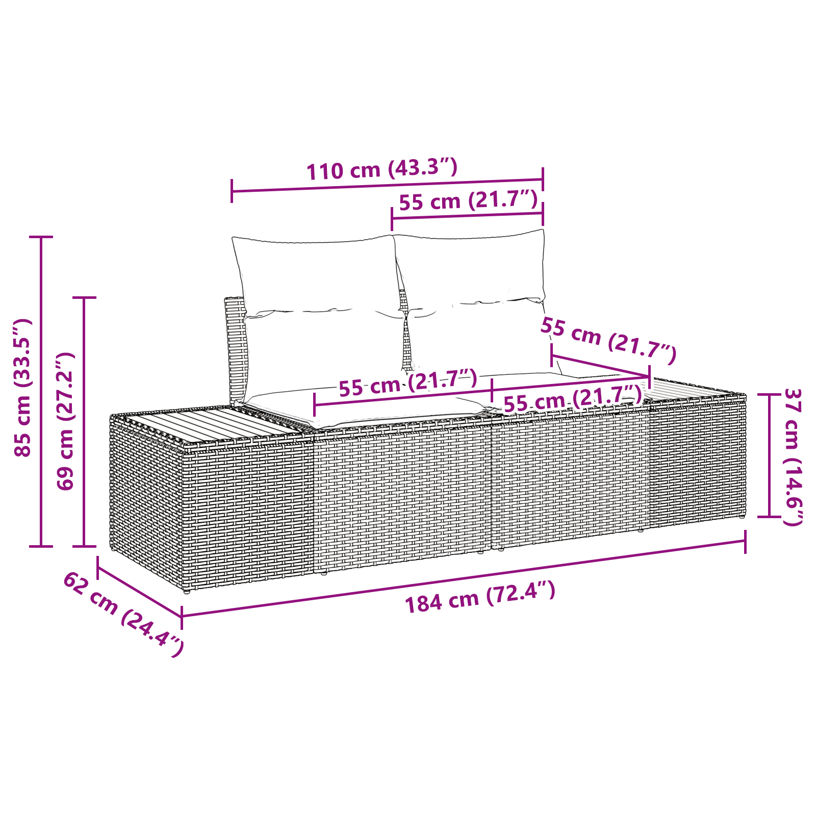 Conjunto de Sofás de Jardim com Almofadas Bege Polirattan Acácia, Sofá de Jardim para com Armazenamento e Almofadas Bege Polirattan
