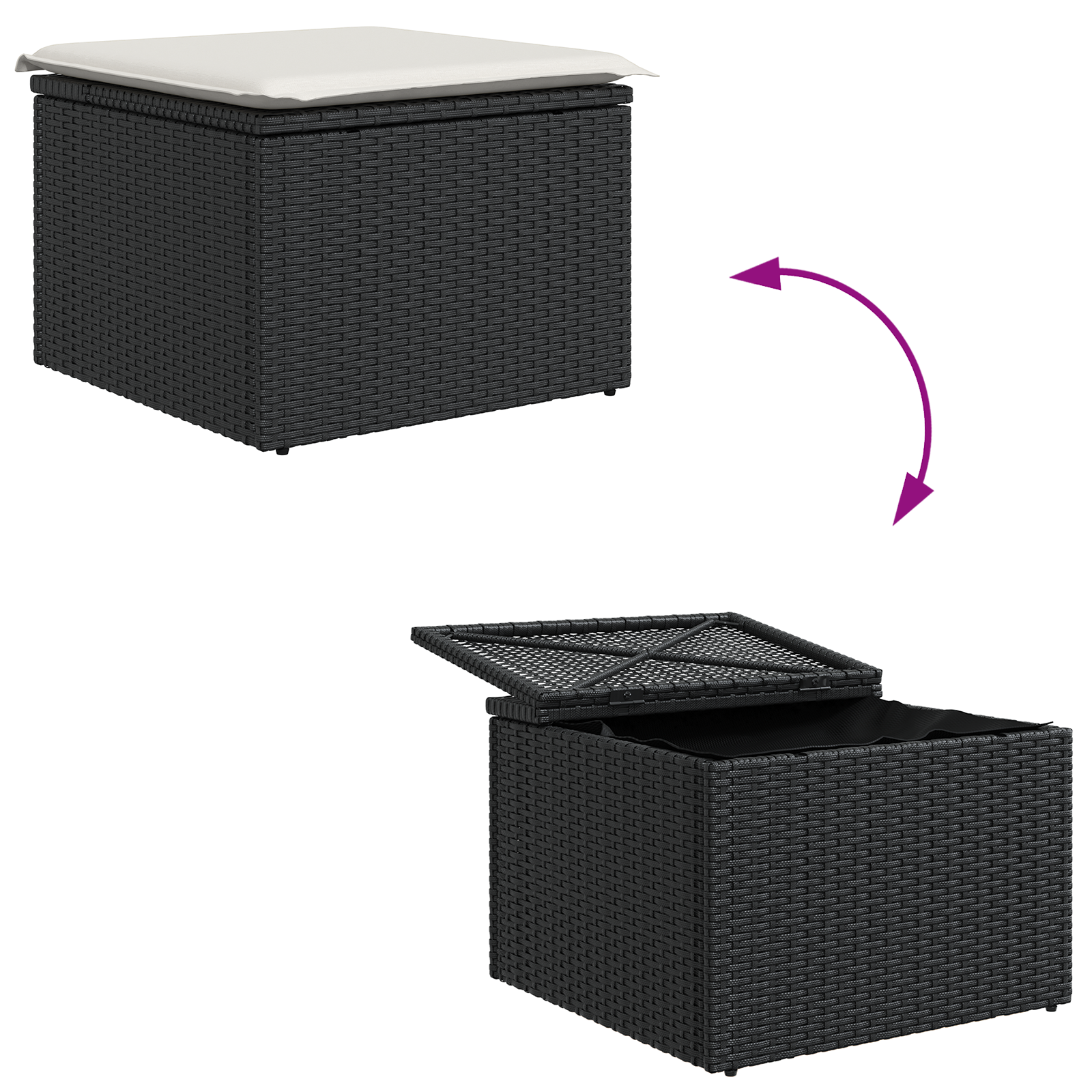 Conjunto de Sofá de Jardim de 6 Peças com Almofadas Preto Vime Sintético Madeira de Acácia, Sofá de Jardim de da com Armazenamento e Almofadas Preto Vime Sintético