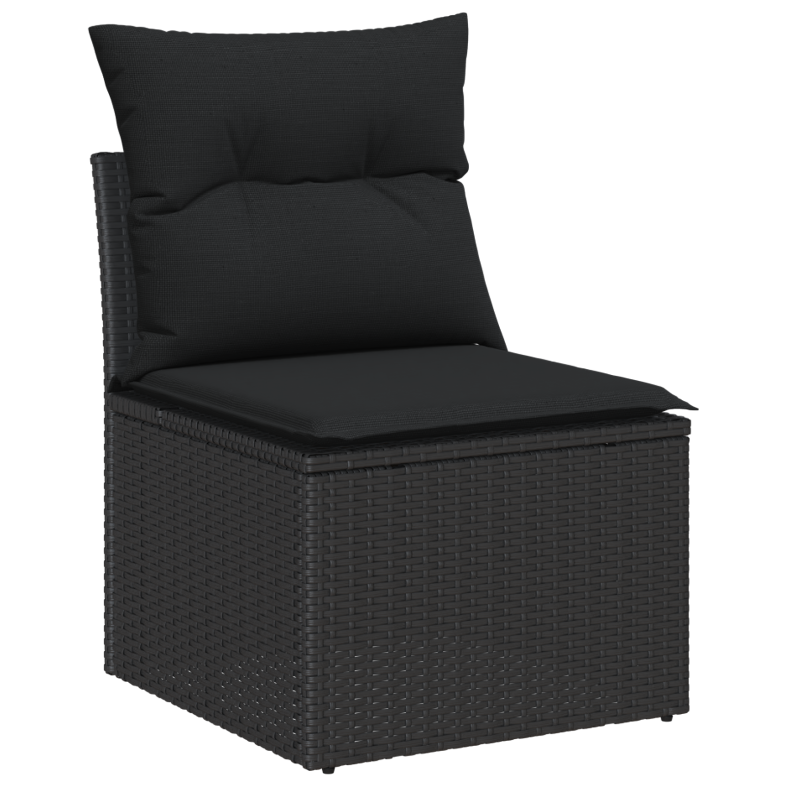 Conjunto de Sofá de Jardim 4 Peças com Almofadas Preto Polirattan Acácia, Sofá de Jardim com Armazenamento e Almofadas Preto Polirattan