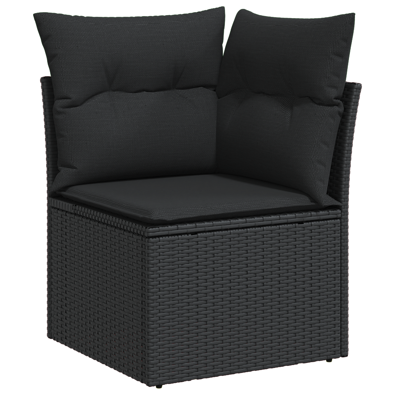 Conjunto de Sofá de Jardim 4 Peças com Almofadas Preto Polirattan Acácia, Sofá de Jardim com Armazenamento e Almofadas Preto Polirattan