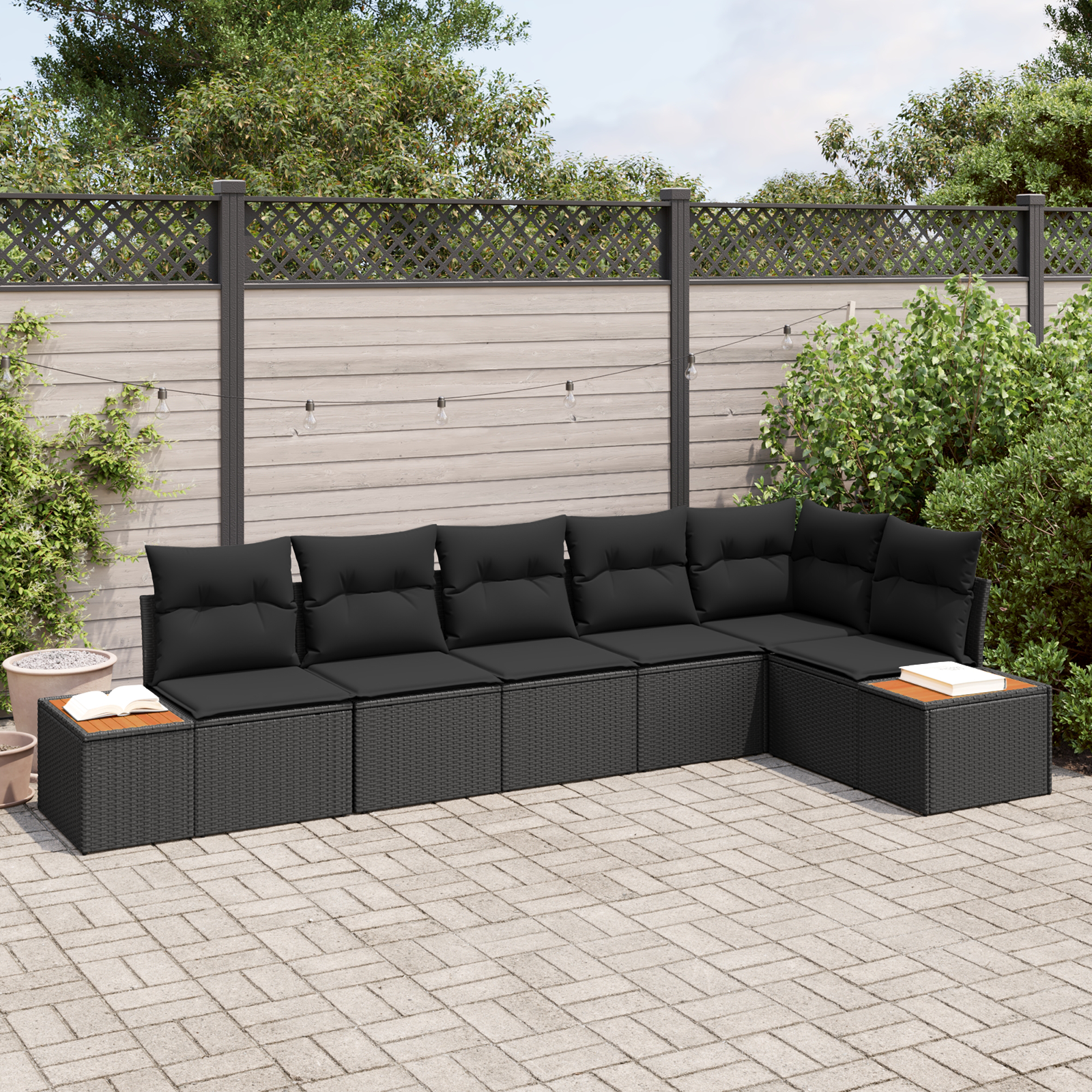 Thumbnail - vidaXL 6-teiliges Garten Sofa Set mit Kissen Schwarz Poly Rattan Akazie