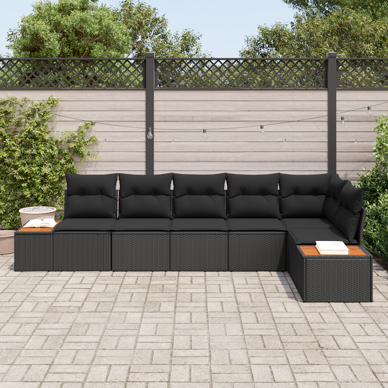 Thumbnail - vidaXL 6-teiliges Garten Sofa Set mit Kissen Schwarz Poly Rattan Akazie