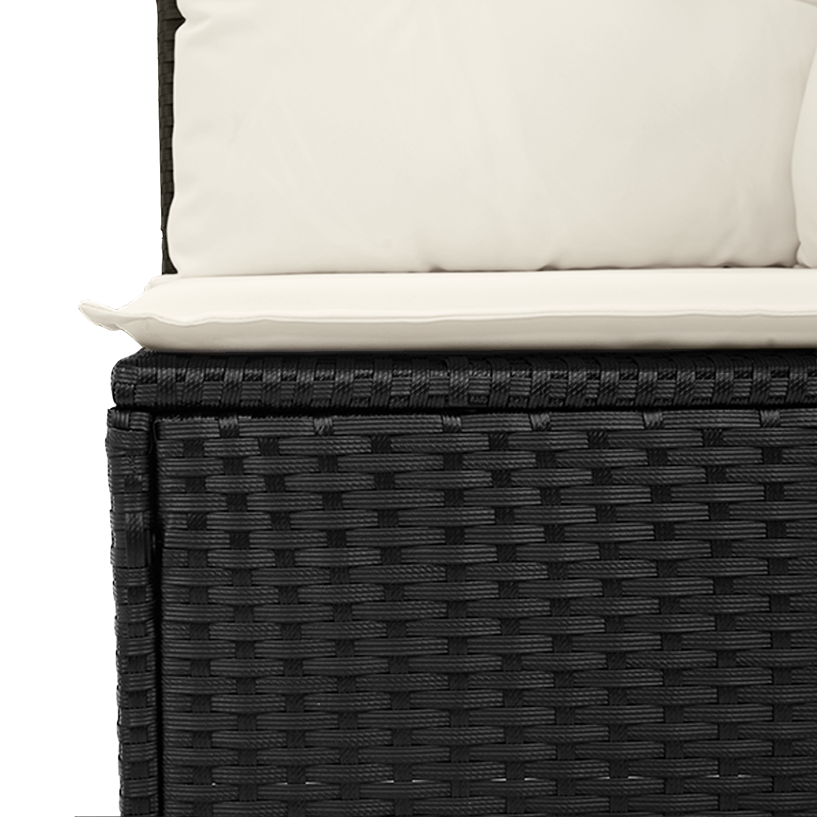 Conjunto de Sofás de Jardim de 7 Peças com Almofadas Preto Polirattan Acácia, Sofá de Jardim de com Armazenamento & Almofadas Preto Polirattan
