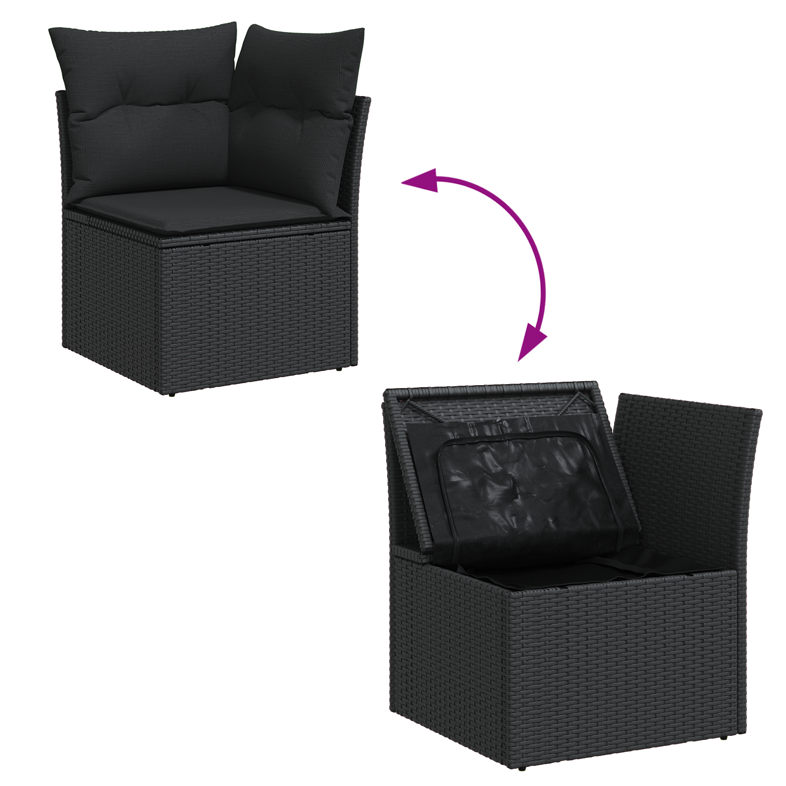 Conjunto de Sofá de Jardim com 8 Peças e Almofadas Rattan Polipropileno Preto Acácia