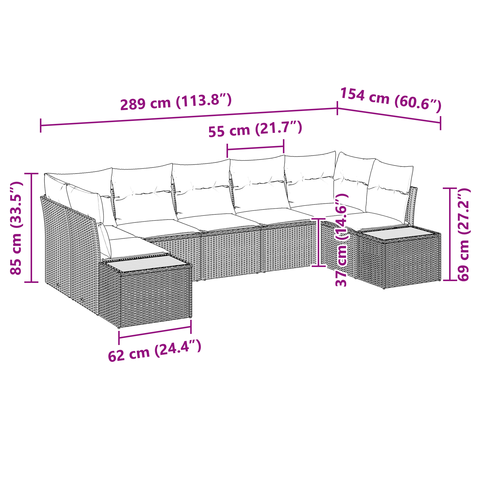 Conjunto de Sofá de Jardim 7 Peças com Almofadas Bege Vime Sintético Acácia, Sofá de Jardim com Armazenamento e Almofadas Bege Vime Sintético