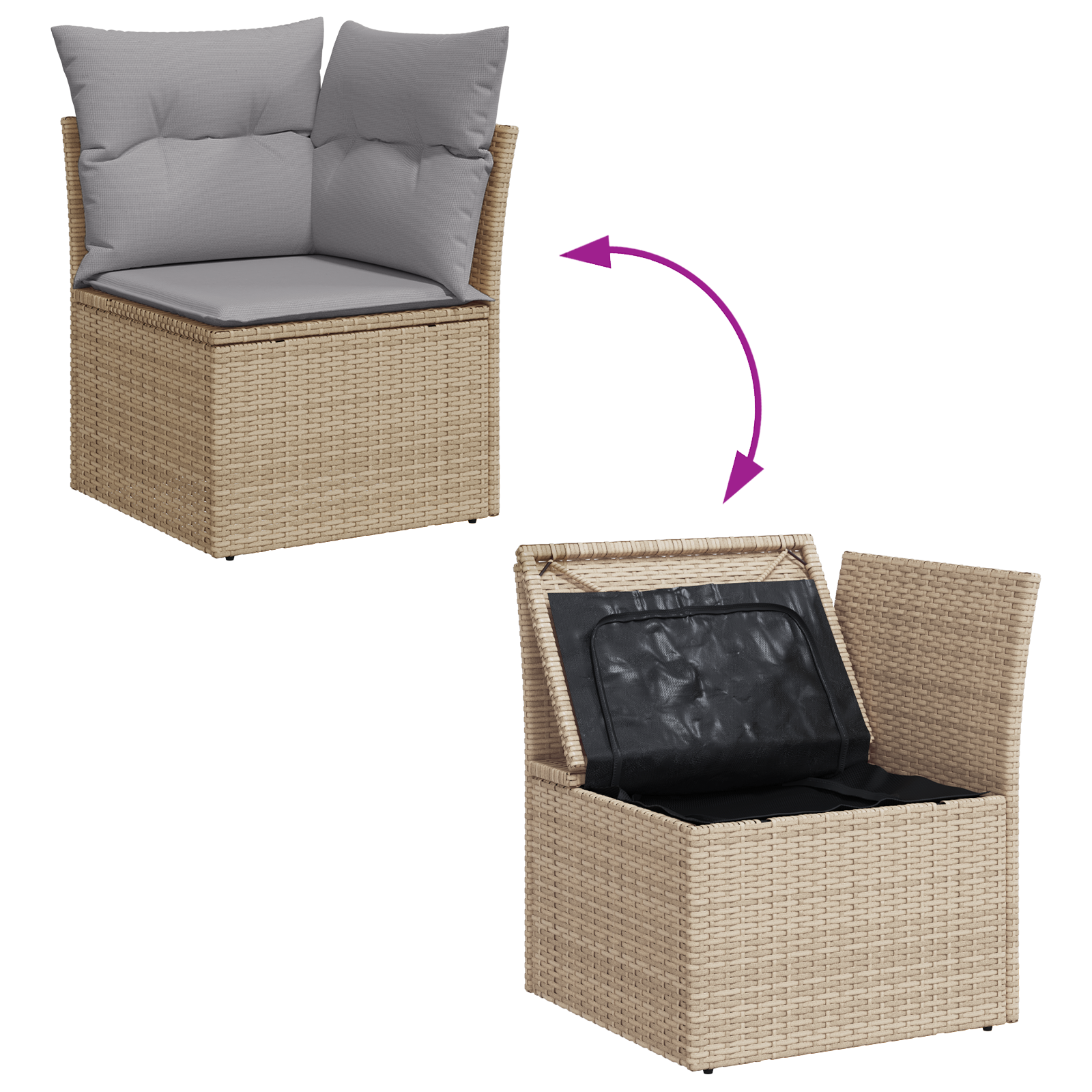 Conjunto de Sofá de Jardim de 10 Peças com Almofadas Bege de Rattan e Acácia, Sofá de Jardim de com Armazenamento e Almofadas Bege de Rattan