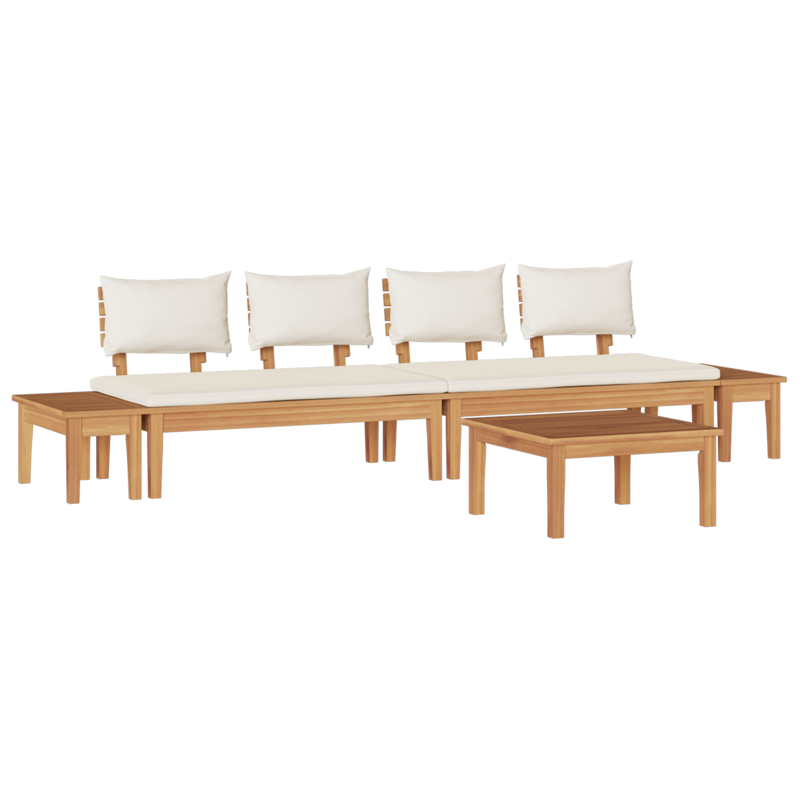 5 Piece Garden Bench Set with Cushions Solid Wood Teak - Image 2