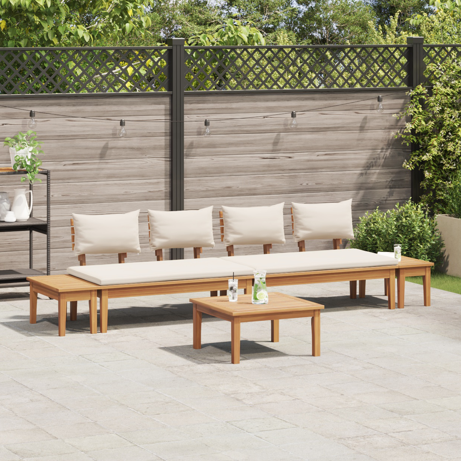 5 Piece Garden Bench Set with Cushions Solid Wood Teak - Image 4