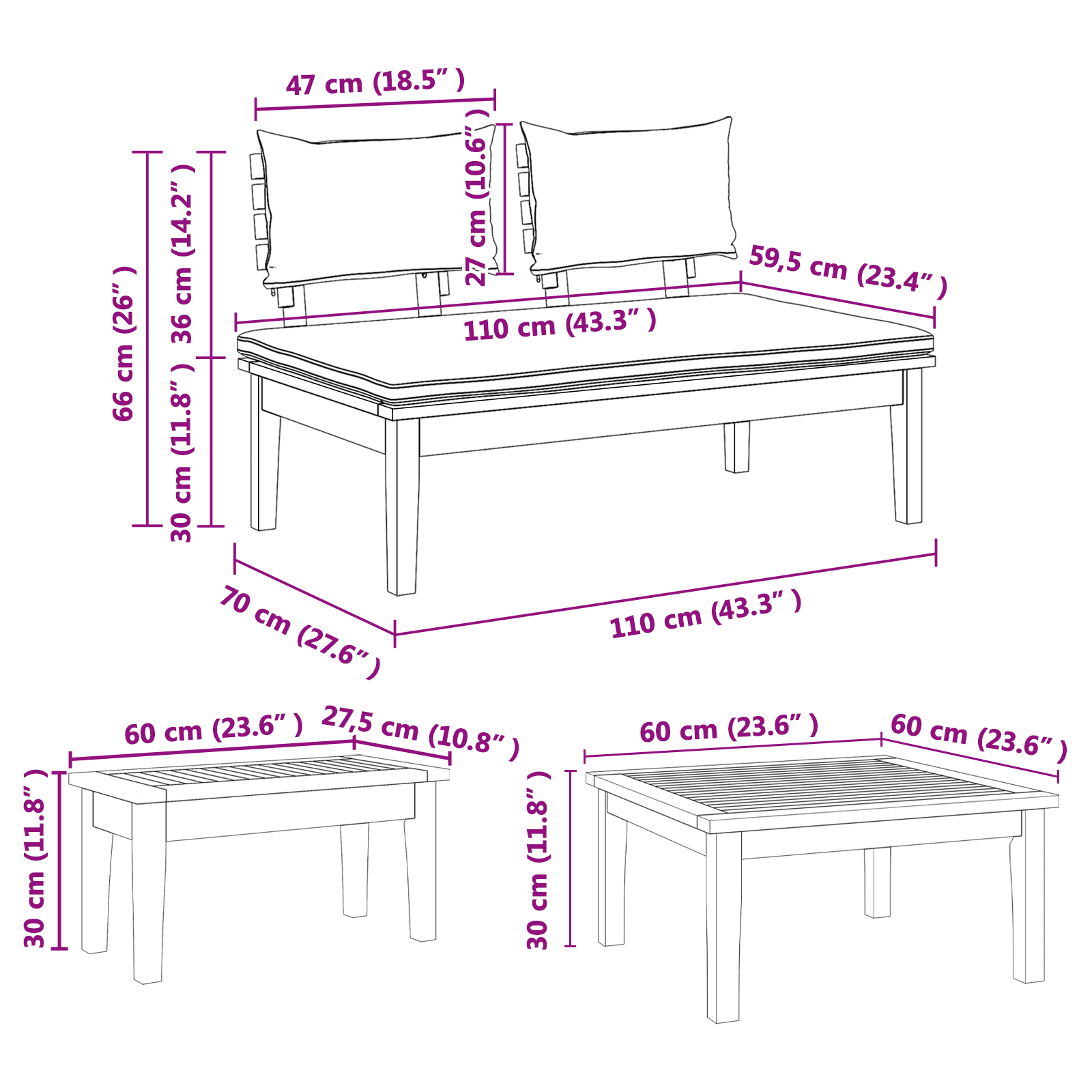 5 Piece Garden Bench Set with Cushions Solid Wood Teak - Image 9