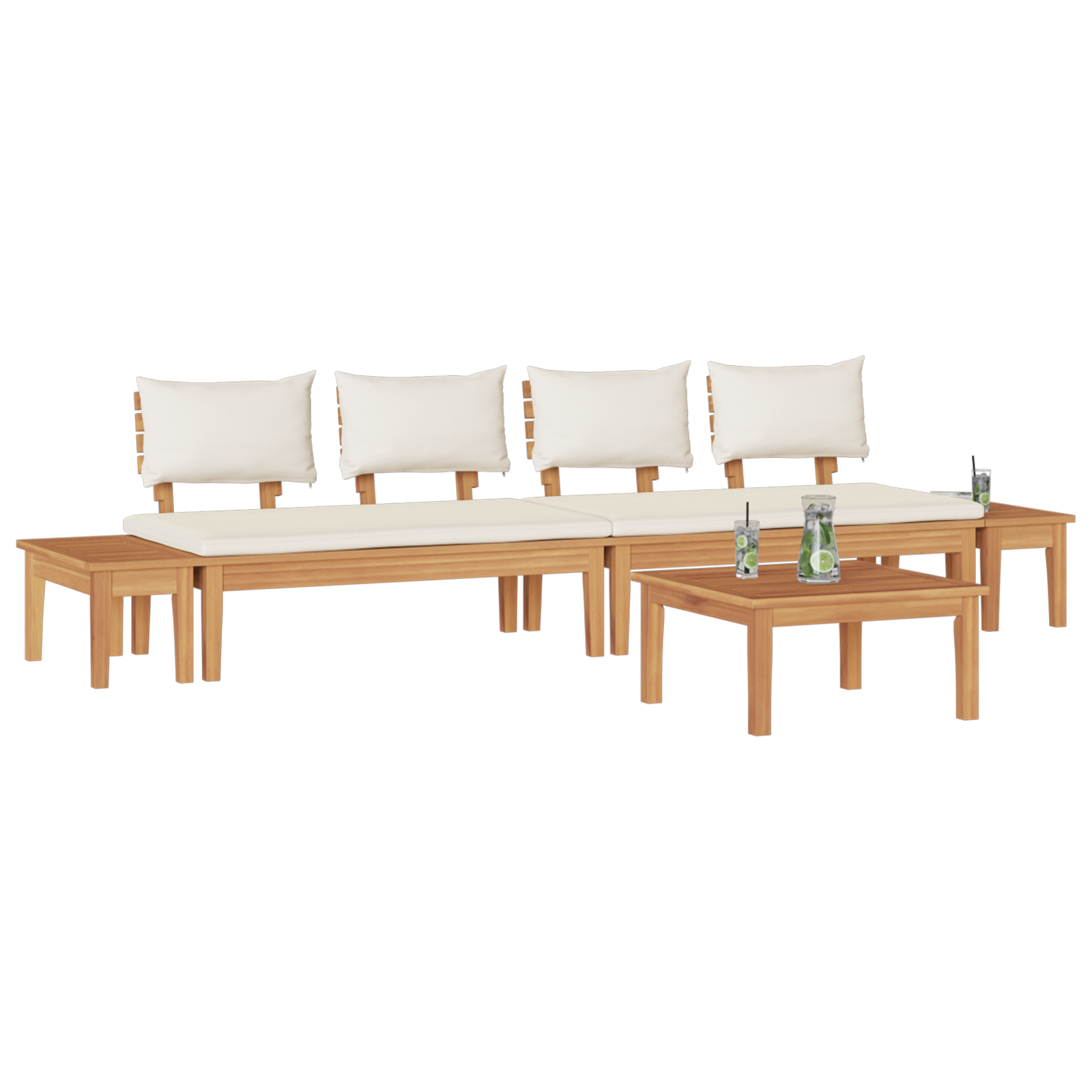 5 Piece Garden Bench Set with Cushions Solid Wood Teak - Image 3