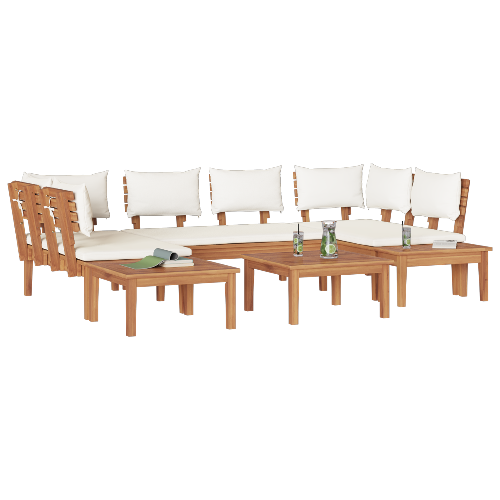 4 Piece Garden Bench Set with Cushions Solid Wood Teak - Image 3