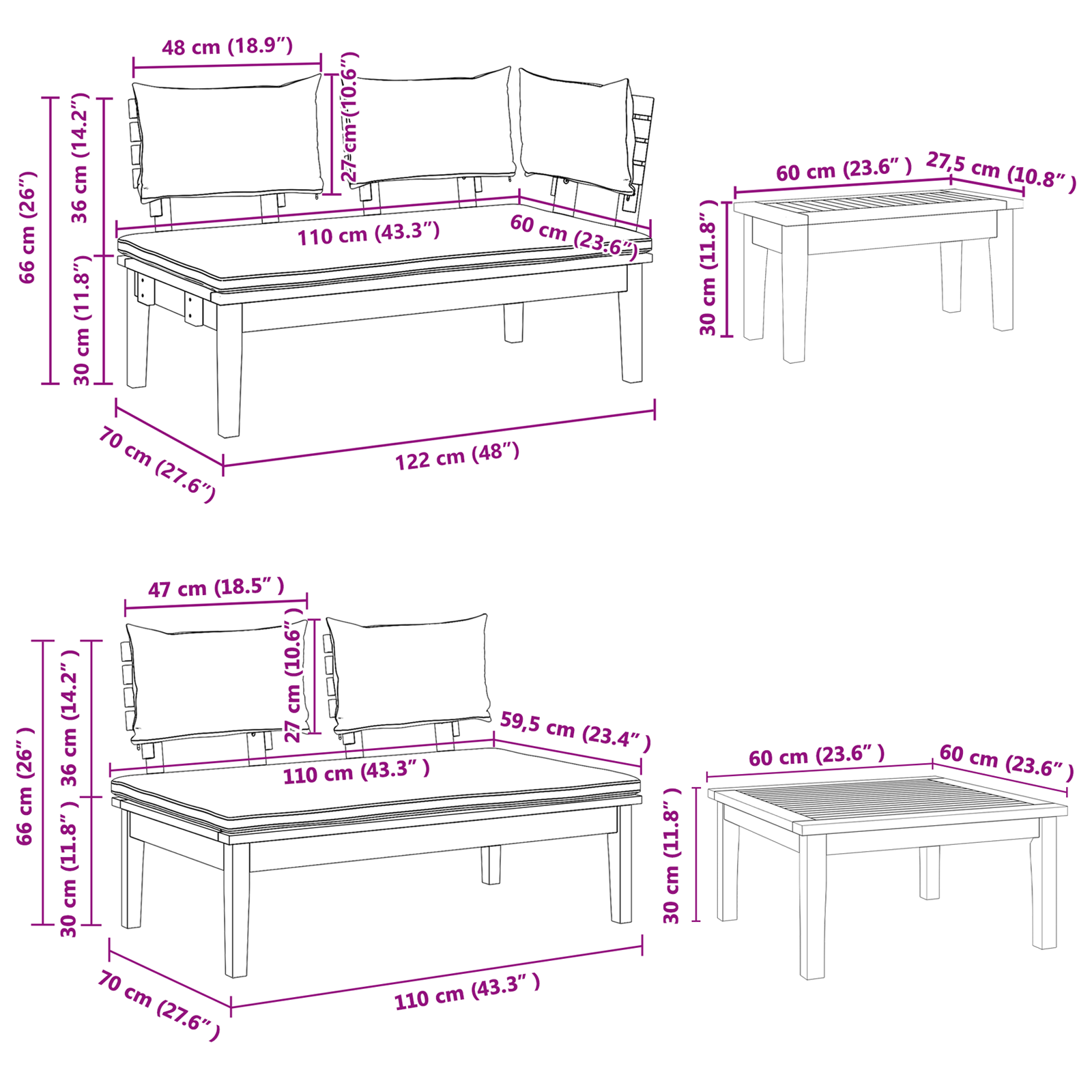 4 Piece Garden Bench Set with Cushions Solid Wood Teak - Image 10