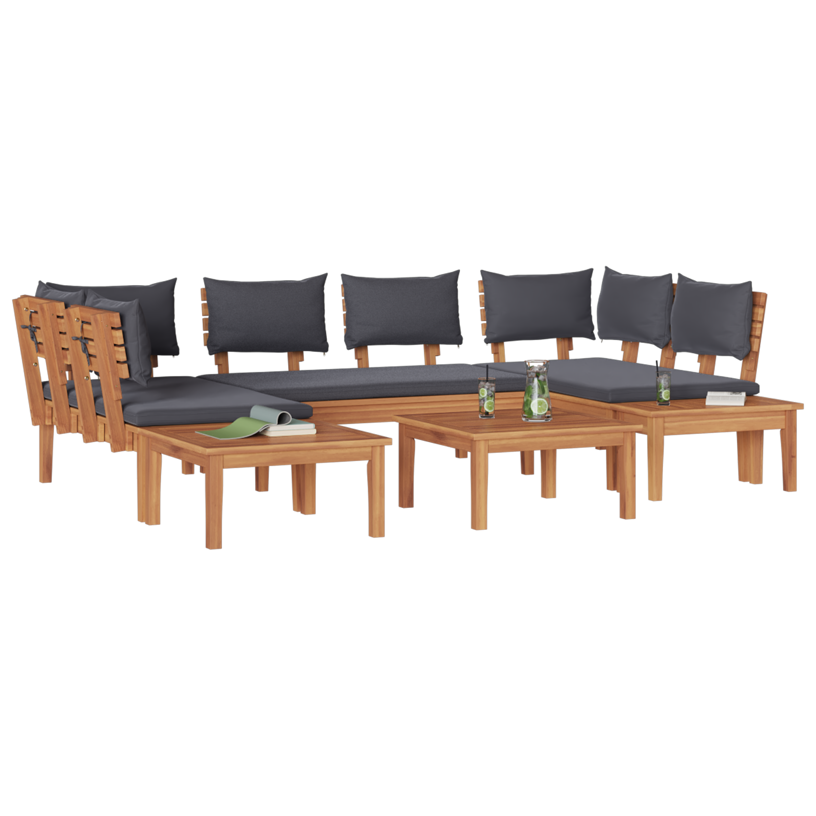 4 Piece Garden Bench Set with Cushions Solid Wood Teak - Image 3