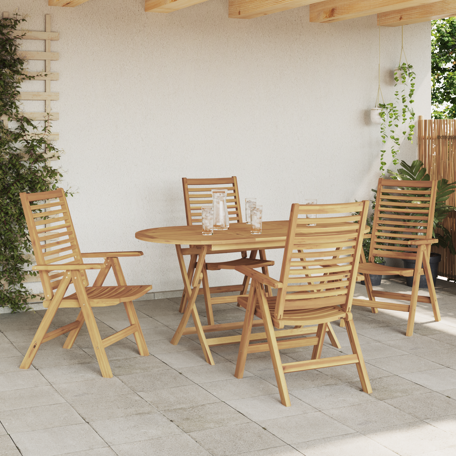 5 Piece Garden Dining Set Foldable Solid Wood Teak - Image 4