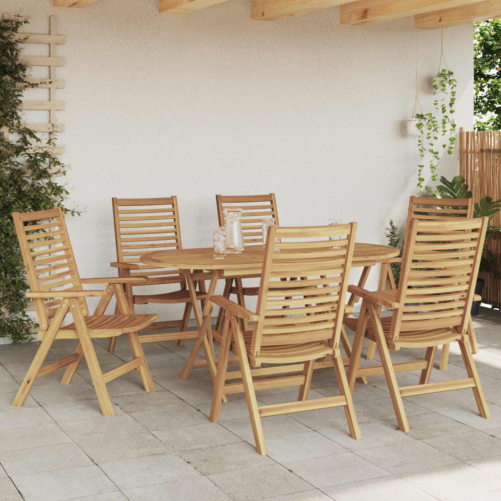 7 Piece Garden Dining Set Foldable Solid Wood Teak - Image 4