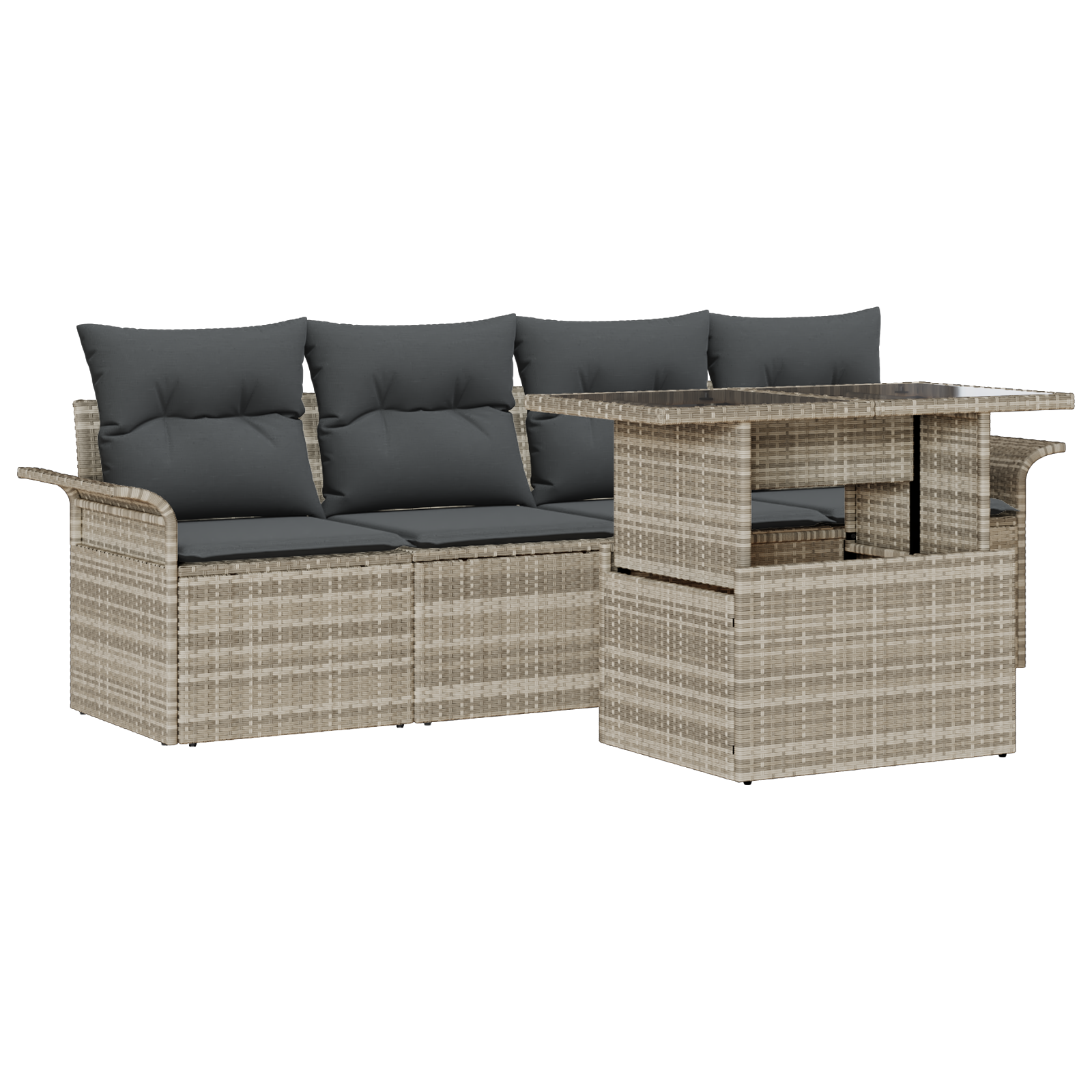 5-teiliges Garten-Sofa-Set mit Kissen in Hellgrauem Poly-Rattan – Bild 2