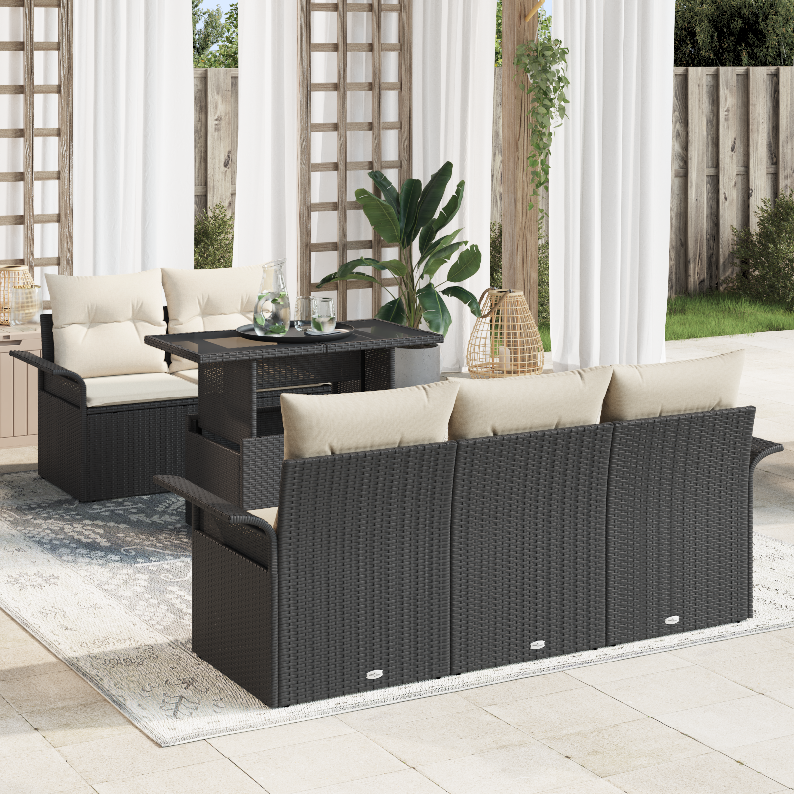 Thumbnail - vidaXL 6-tlg. Garten-Sofagarnitur mit Kissen Schwarz Poly Rattan