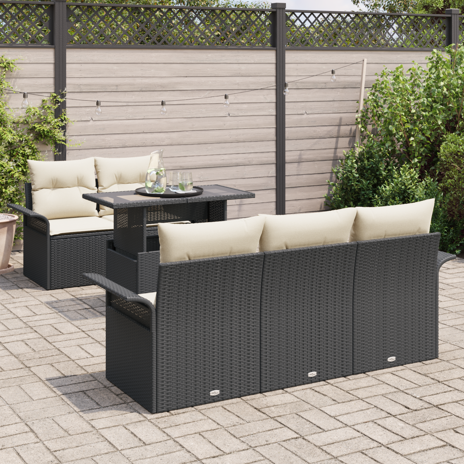 Thumbnail - vidaXL 6-tlg. Garten-Sofagarnitur mit Kissen Schwarz Poly Rattan