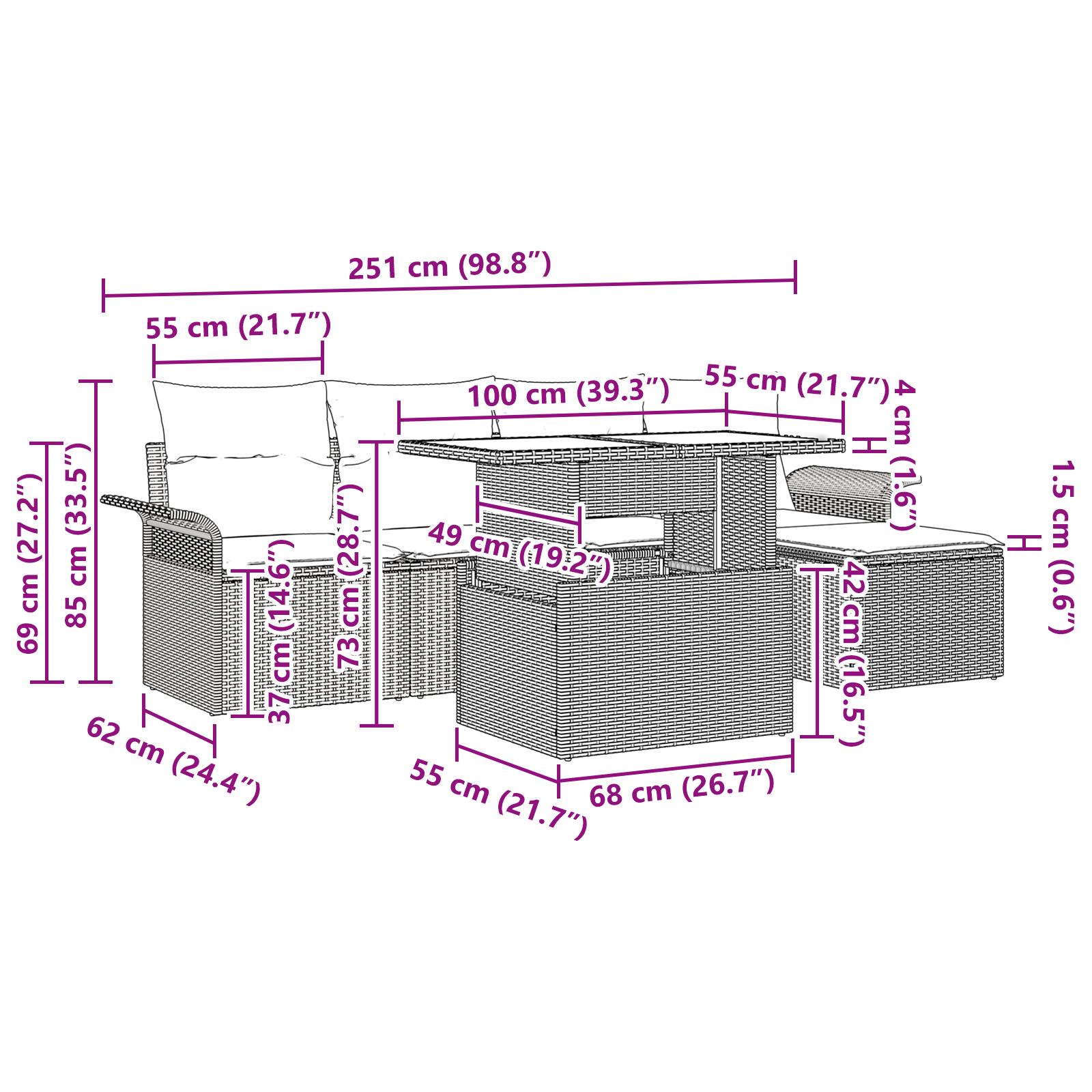 6 Частен Комплект Дивани С Възглавници Бежов Полиратан - Image 5