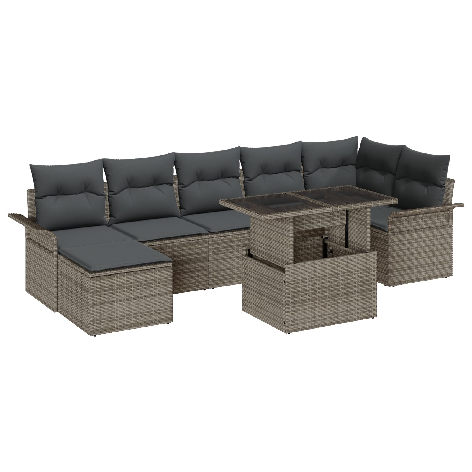 Set di Divani da Giardino 8 Pezzi con Cuscini in Polyrattan Grigio