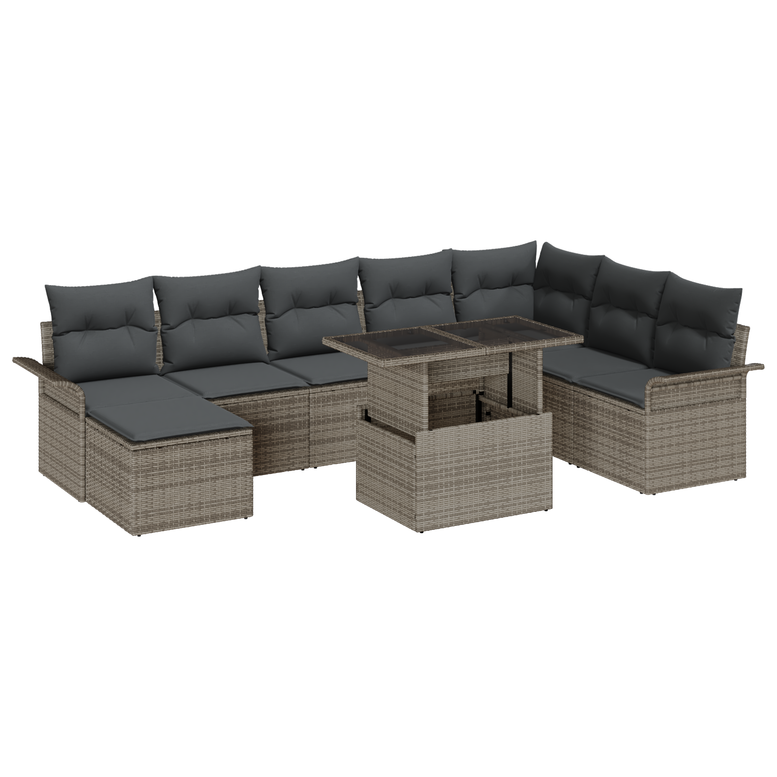Set Divano da Giardino 9 Pezzi con Cuscini Grigio Poly Rattan