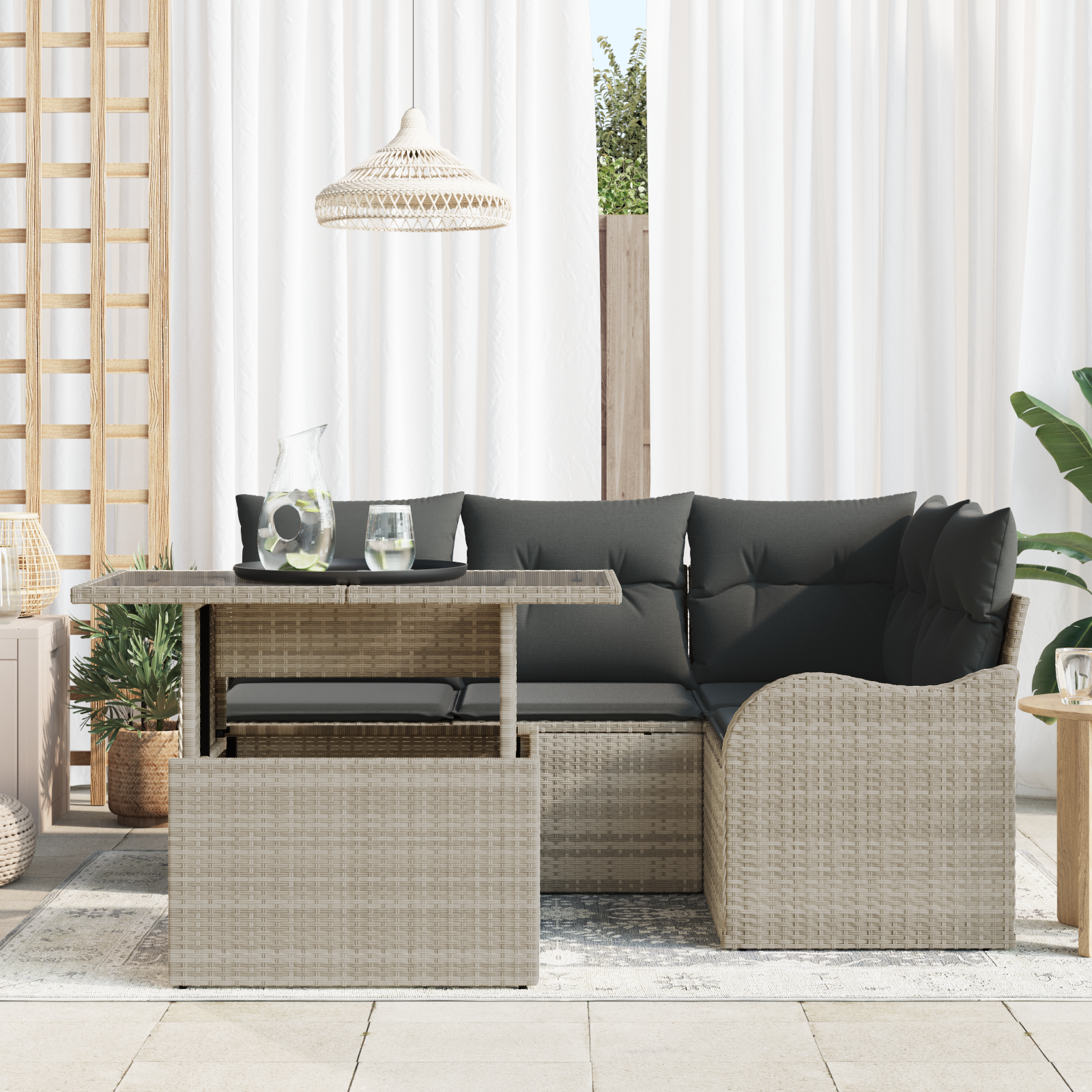 Thumbnail - vidaXL 5-teiliges Garten Sofa Set mit Kissen Hellgrau Poly Rattan