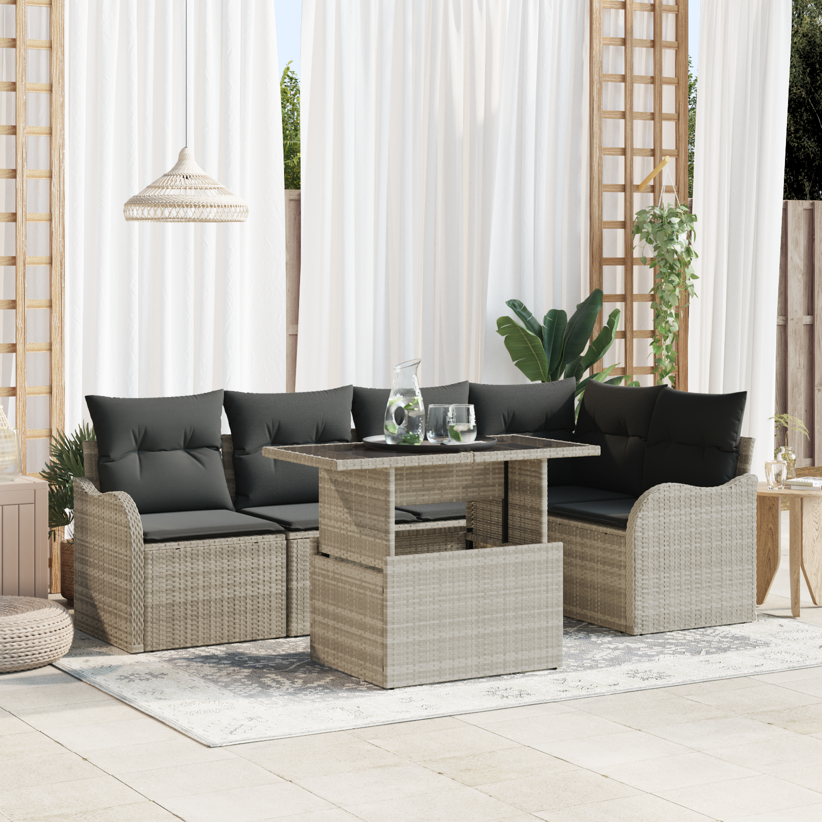 Thumbnail - vidaXL 6-teiliges Garten Sofa Set mit Kissen Hellgraues Poly Rattan
