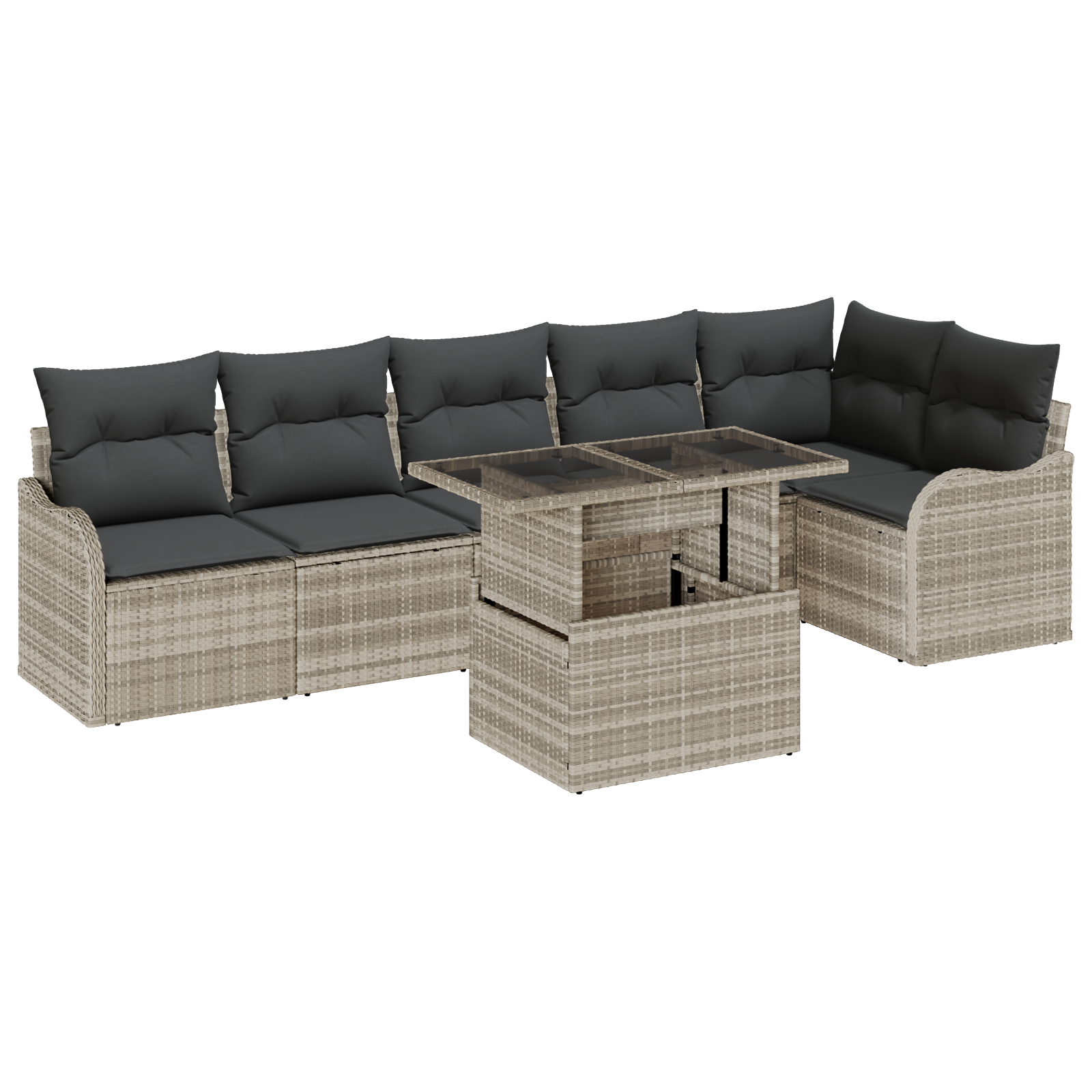 Thumbnail - vidaXL 7-tlg. Garten-Sofagarnitur mit Kissen Hellgrau Poly Rattan